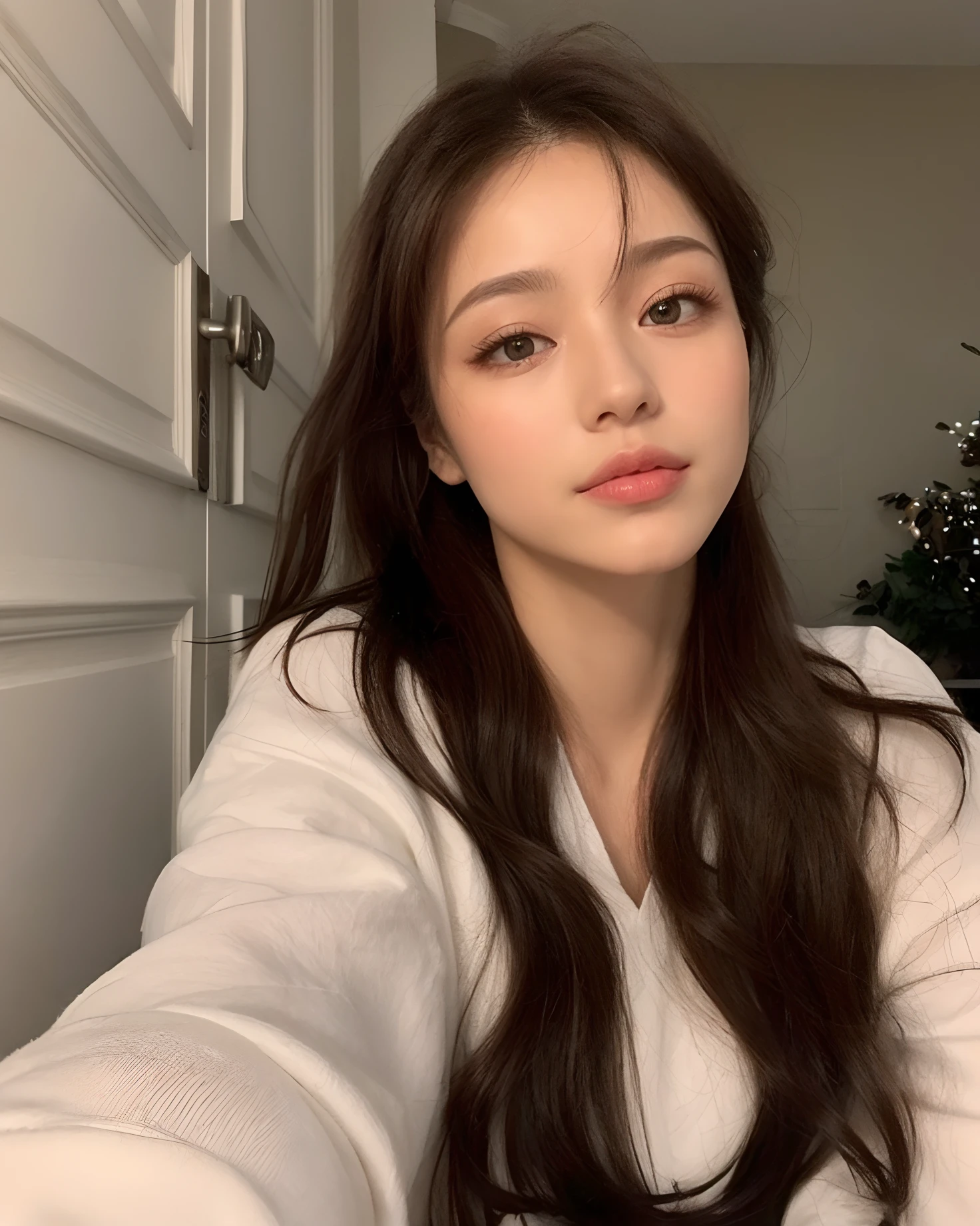 ((Qualidade Superior, olhos realistas, 8k, master part: 1.3)), 1 girl, sorrir, corpo inteiro, rosto magro, mulher bonita, (Cabelos castanhos escuros), vestido de corpo inteiro: 1.1, Face Ultra Detalhada, Olhos detalhados, double eyelids, fundo branco, cabelos longos com franja, head to knee angle