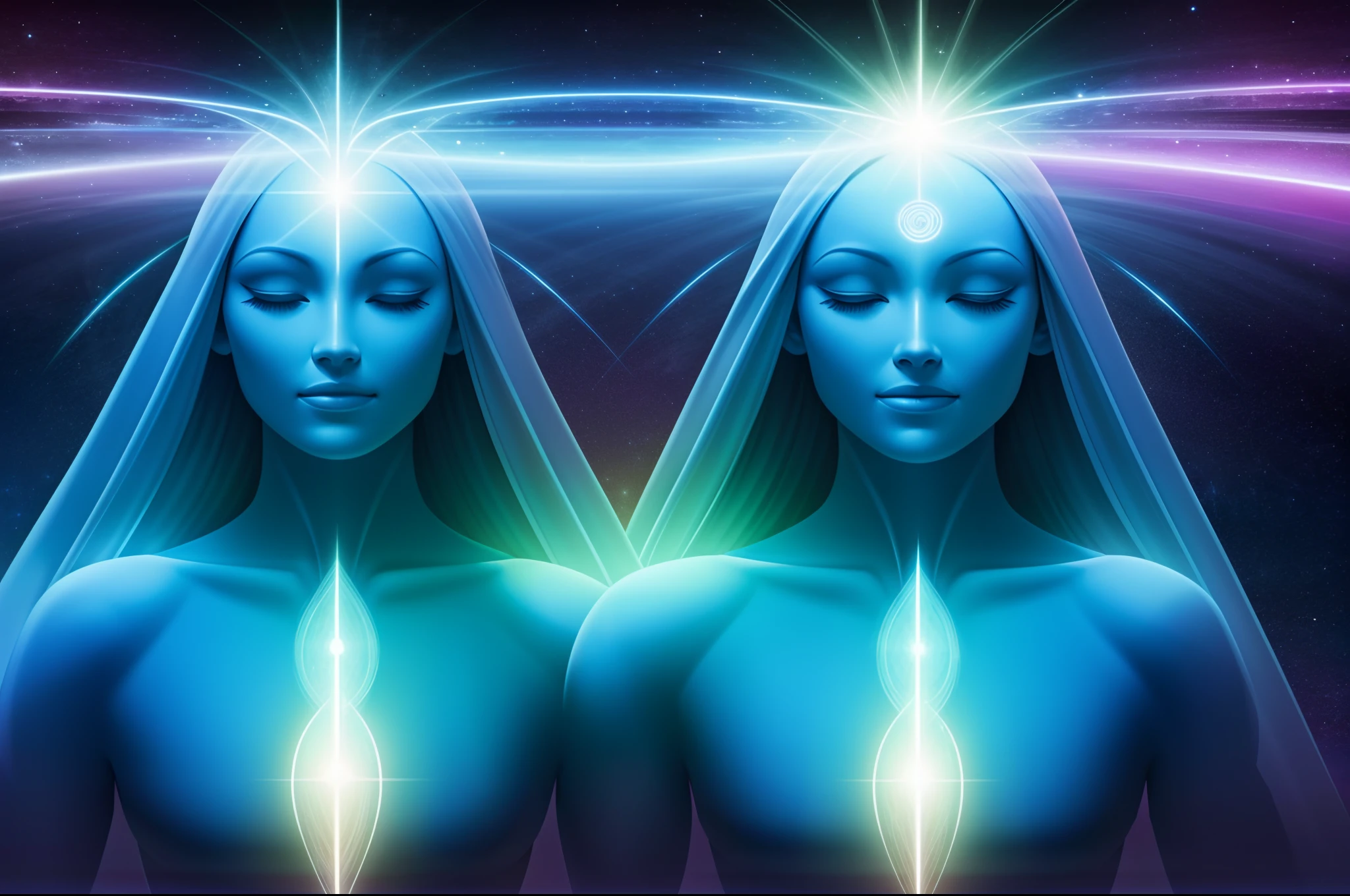 lindos, brilhantes, Arcturian Aliens in Blessing Position, corpo inteiro, Kind faces