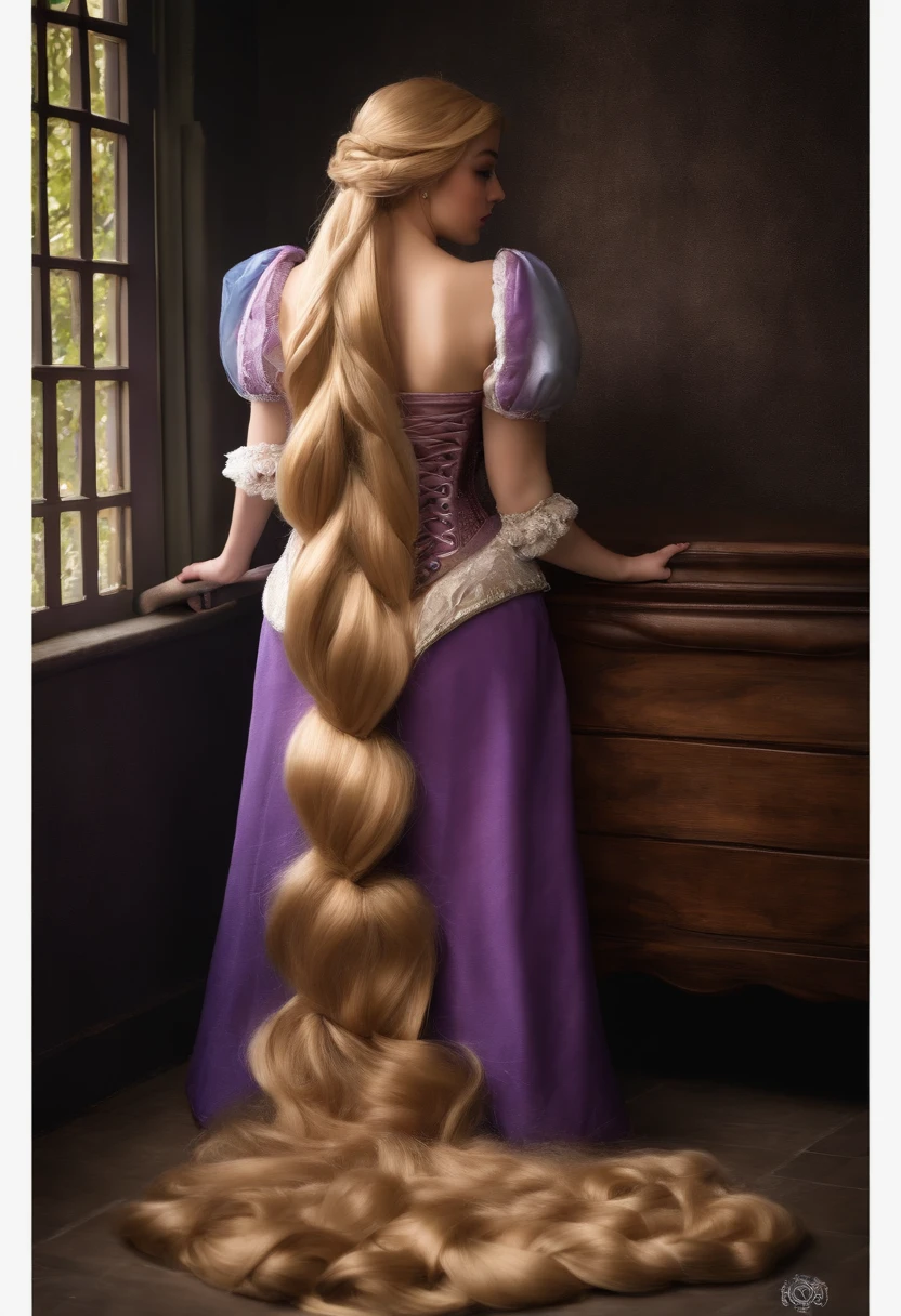 cosplay de Rapunzel, Realistic, plump buttocks, from 5meters below back