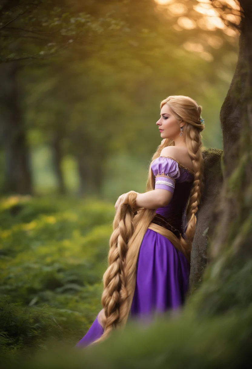 cosplay de Rapunzel, Realistic, plump buttocks, from 5meters below back