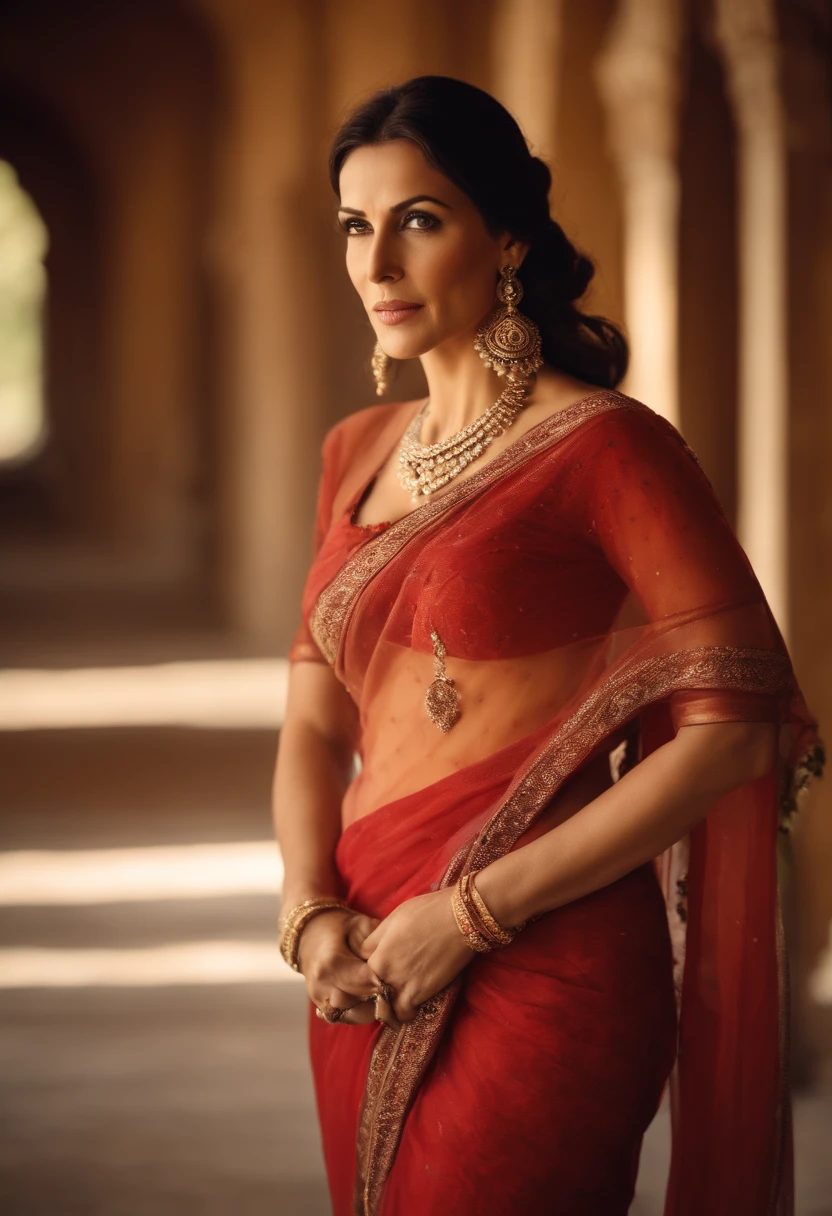 Monica Belluci in Indian Sari with Joy Face Extra Detailed Body Slim Silhouette