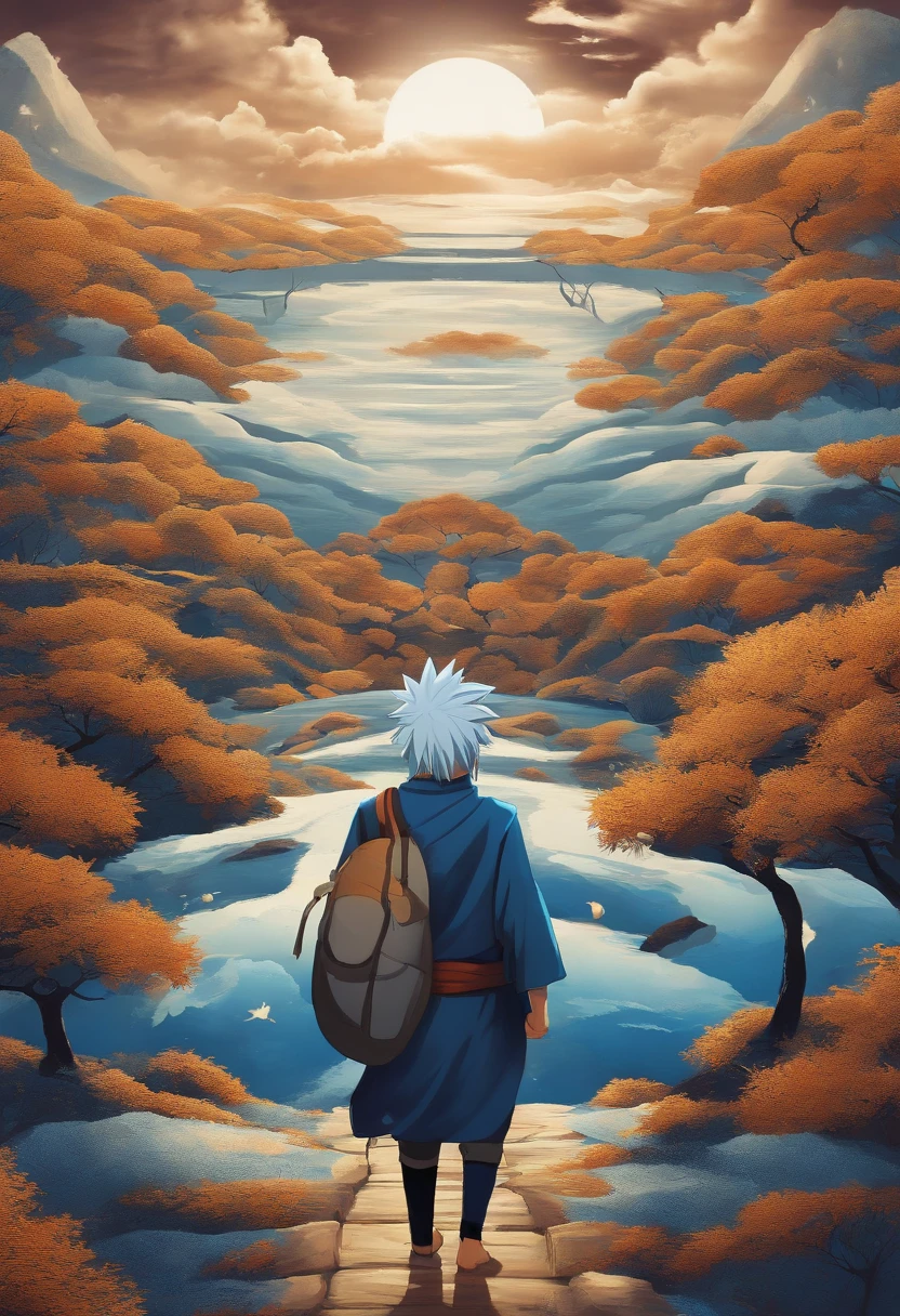 fondo de pantalla formato 16:9 naruto ojos azules gran contraste oclusion anbiental y muy dellado detras de el pones el zooro de 9 colas kyubi