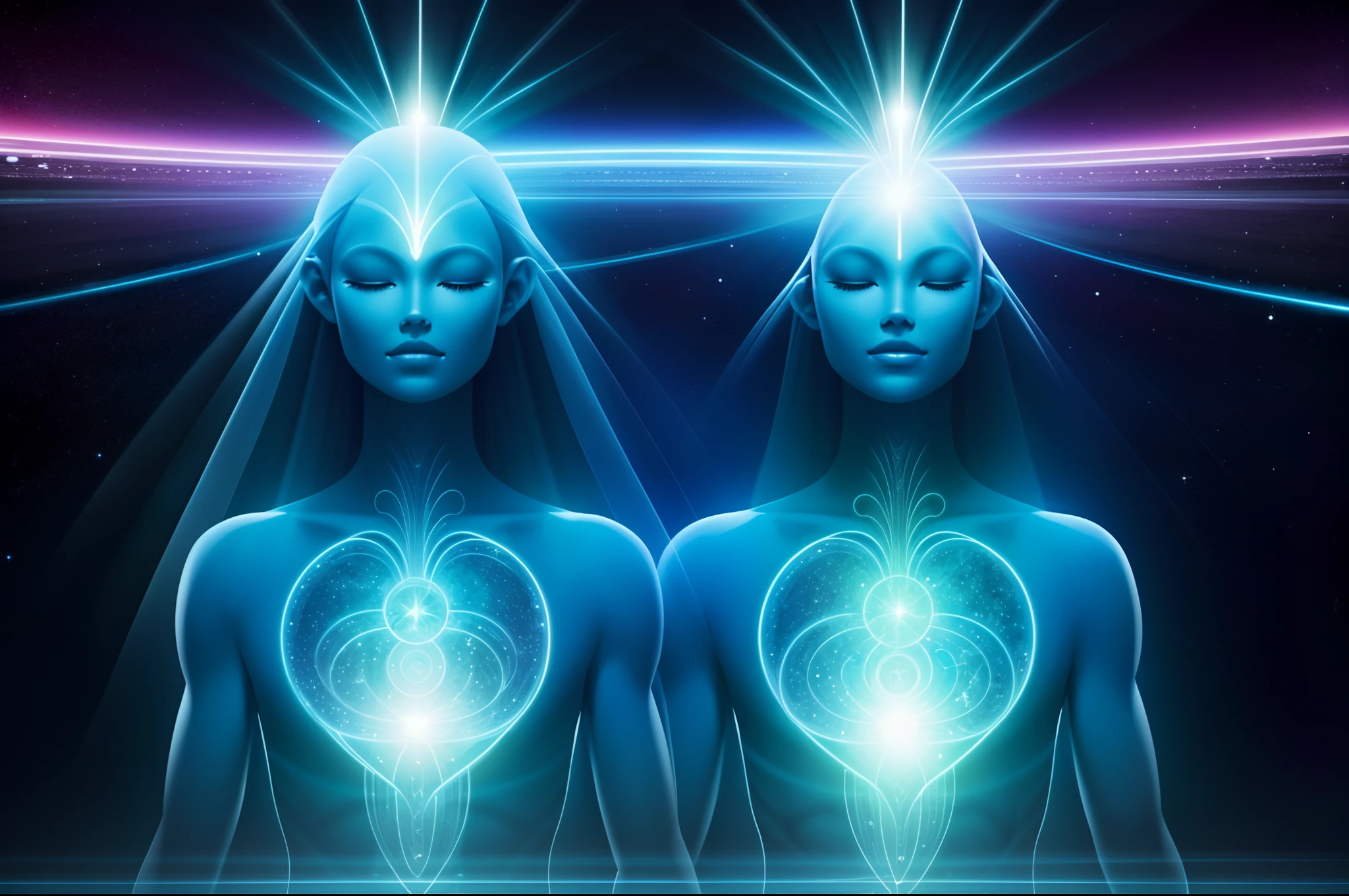 lindos, brilhantes, Arcturian Aliens in Blessing Position, corpo inteiro, Kind faces
