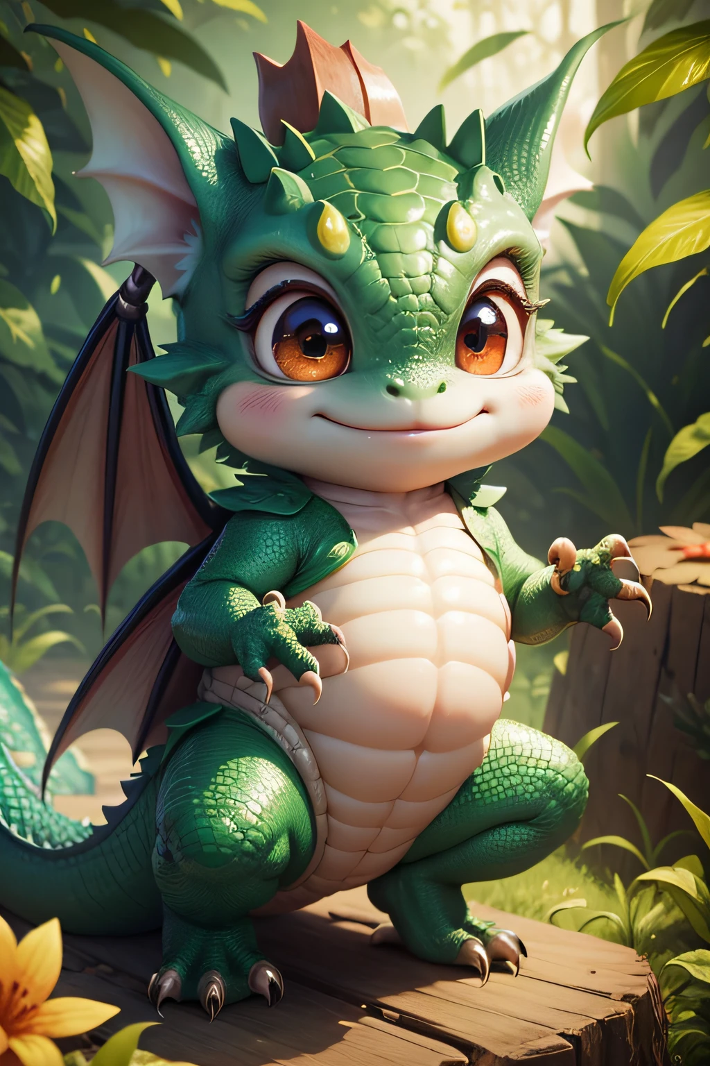 Charming creature, dragon, charming, cute, big eyes, smiling, funny like a chil