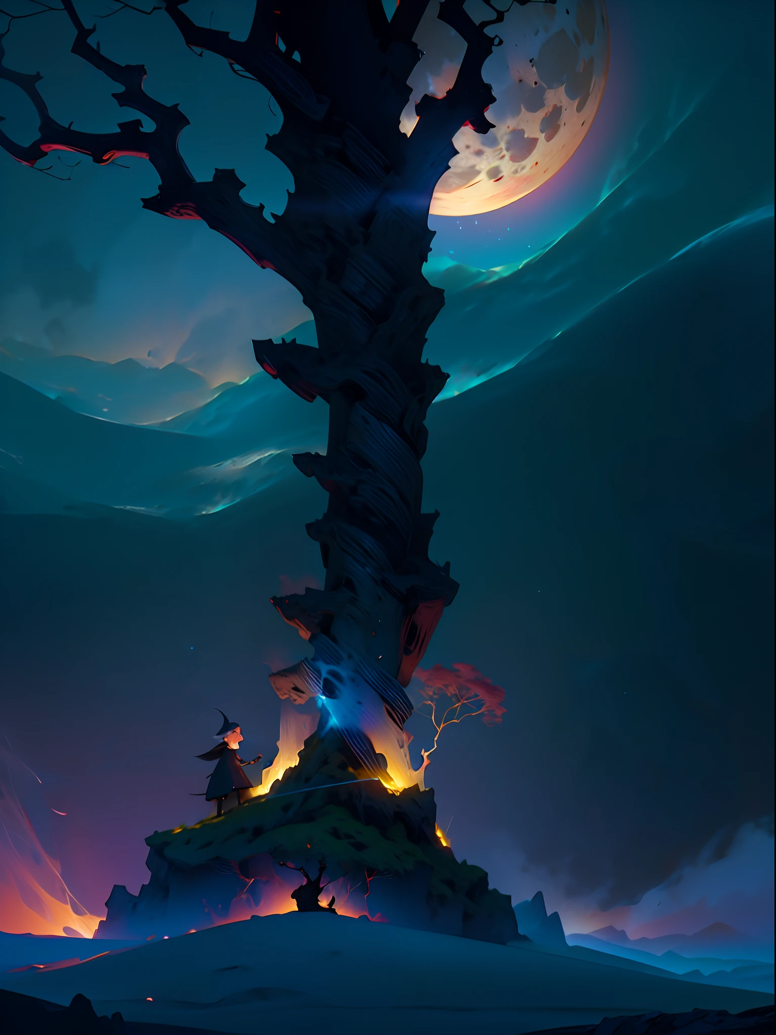 En un horrible pantano de cuento de hadas bajo la luz de la luna, Un demonio negocia con un viajero, (La mejor calidad,4k,8k,Altas Resoluciones,obra maestra:1.2),ultra detallado,(realista,fotorrealista,fotorrealista:1.37), DarkFantasy, haunting atmosphere, Mystical fog, Twisted tree roots, Misteriosos hongos brillantes, Agua verde turbia, Rocas cubiertas de musgo, ondulaciones en la superficie, Sutiles reflejos de la luz de la luna, Silueta siniestra del demonio, Sharp and threatening features, Ojos rojos brillantes, Ghostly pale skin, tatuajes intrincados, malevolent smile, Viajero alto y elegante, ropa gastada, determined expression, Antorcha parpadeante mantenida en alto, Mystical artifacts, Antique parchment with cryptic symbols, Susurros espeluznantes, Heavy air full of tension, Tenue luz de las velas, Misty ethereal figures lurking in the background, Sombras inquietantes proyectadas por la luz de la luna, Entorno suspendido.