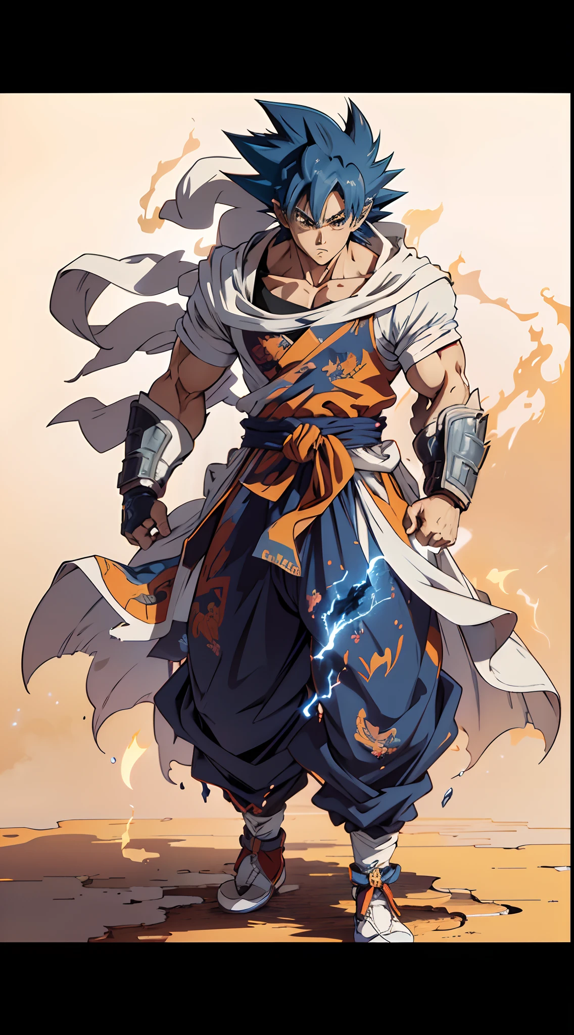 quadratic element,style of 2D shonen anime artwork,goku,The proportions are correct,Face details,highly detailed eyes,,goku hairstyle,Neck details, clothes details,getting ready to fight,short sleeves,Game quality, Light and shadow tracking, Ray tracing,detailed glow,cg render,hair detail,silver goku style hair,blue colored eyes,Handsome,Handsome,（juvenile sense）,Clothing is complicated,Perfect Composition,Refinement,high quality,higher details,Lots of details,The background is complex,a sense of atmosphere, angry looking, ((anime))((colorful)), 8k, ((masterpiece)), HDR, highly detailed, professional,midjourney