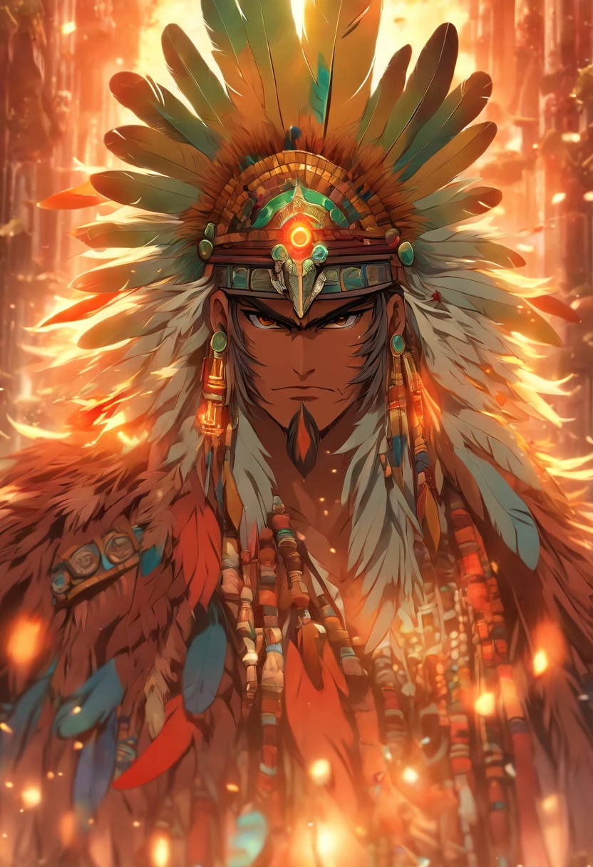 (((man Feather adornment)))best quality, ultra-high resolution, 4K detailed CG, master piece,Quetzalcoatl,Mayan God,man,feathers,Mayan clothing,Mayan city,Mayan mythology,desert,((feather adornment) feathers with scales)) Mexico, aesthetics, Beautiful image, centered on the screen, full body