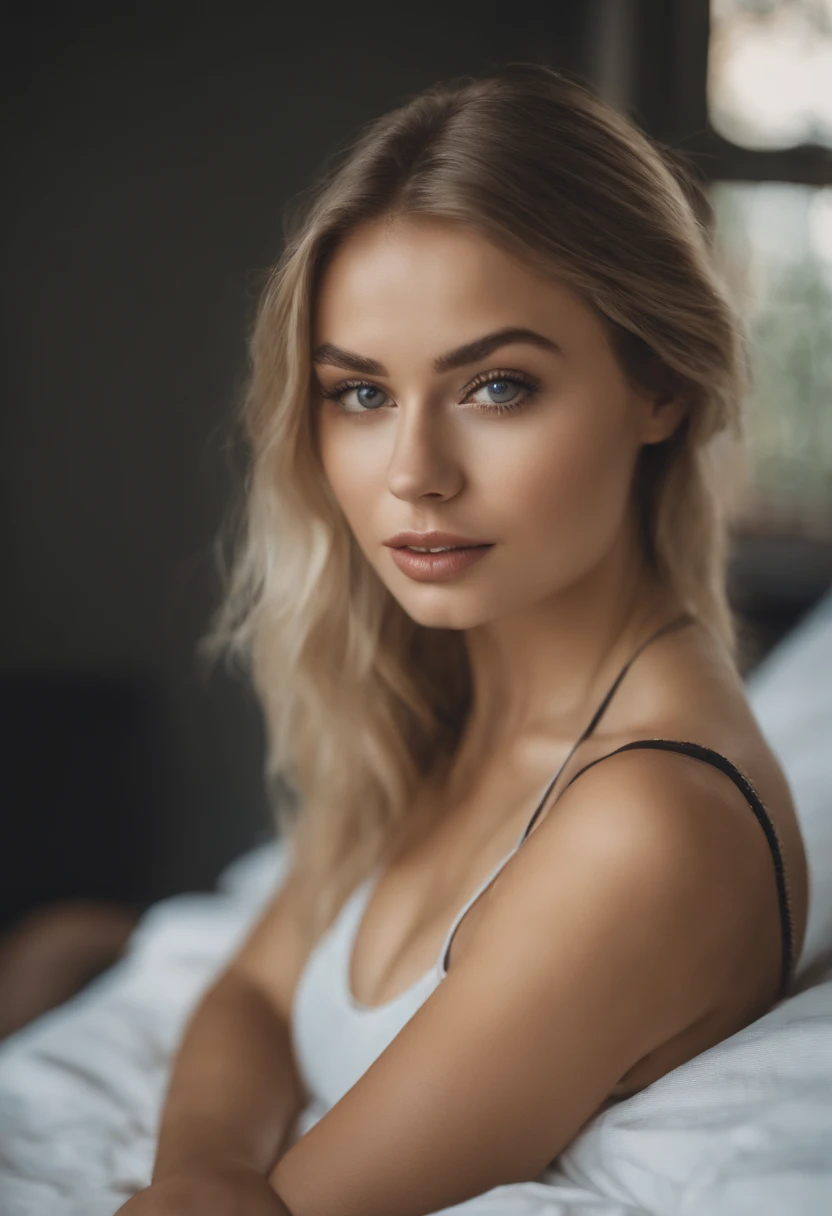 woman with matching tank top and panties, fille sexy aux yeux bleus, Portrait Sophie Mudd, Portrait de Corinna Kopf, cheveux blonds et grands yeux, selfie of a young woman, ohne Maquillage, maquillage naturel, Look directly into the camera, Visage avec Artgram, dezentes Maquillage, Superbe photo du corps entier, dans la chambre, gros seins, Blonde,well shaped boobs, snowy garden