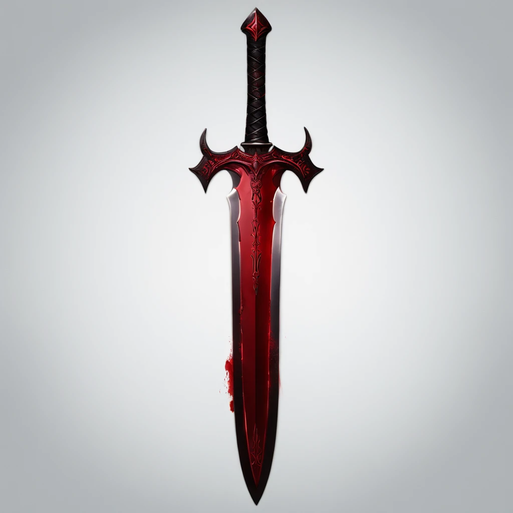 A red greatsword made with blood. The design is dark and made by the devil. The background is black. Around the sword, has a red aura.