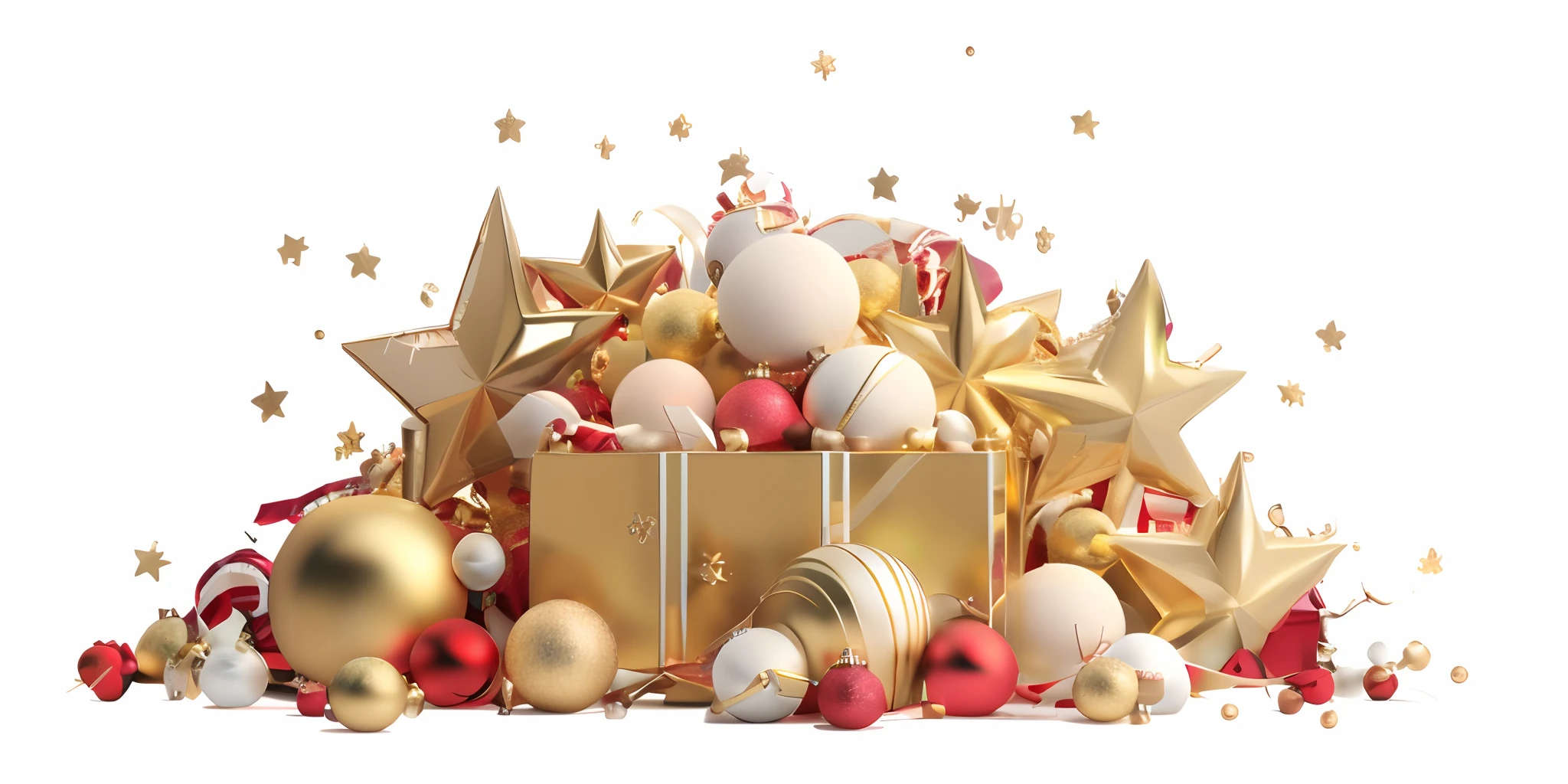 There are many Christmas decorations on a white background, gold decorations, high-quality render, ornamentos dourados, holiday season, Natal, photo rendering, gold decoration, 3 d product render, 8 k octanerender, iStock, Renderização 3D 8K Octane, decorations, imagem de alta qualidade, renderizar 8 k, renderizar 8k, 3 d illustration, 3 d illustration