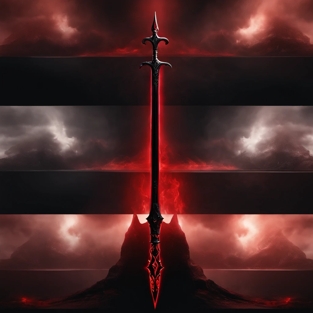 A red greatsword made with blood. The design is dark and made by the devil. The background is black. Around the sword, has a red aura. It has a red aura around it. It has a red smoke around it.