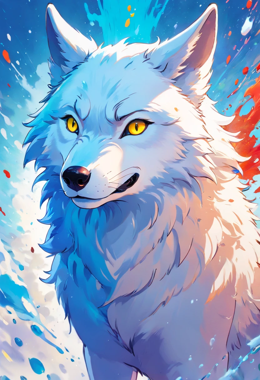 Splash art, a wolf head, ((white background)), piercing eyes, epic Instagram, artstation, splash style of colorful paint, contour, hyperdetailed intricately detailed , unreal engine, fantastical, intricate detail, splash screen, complementary colors, fantasy concept art, 8k resolution, deviantart masterpiece, oil painting, heavy strokes, paint dripping, splash arts