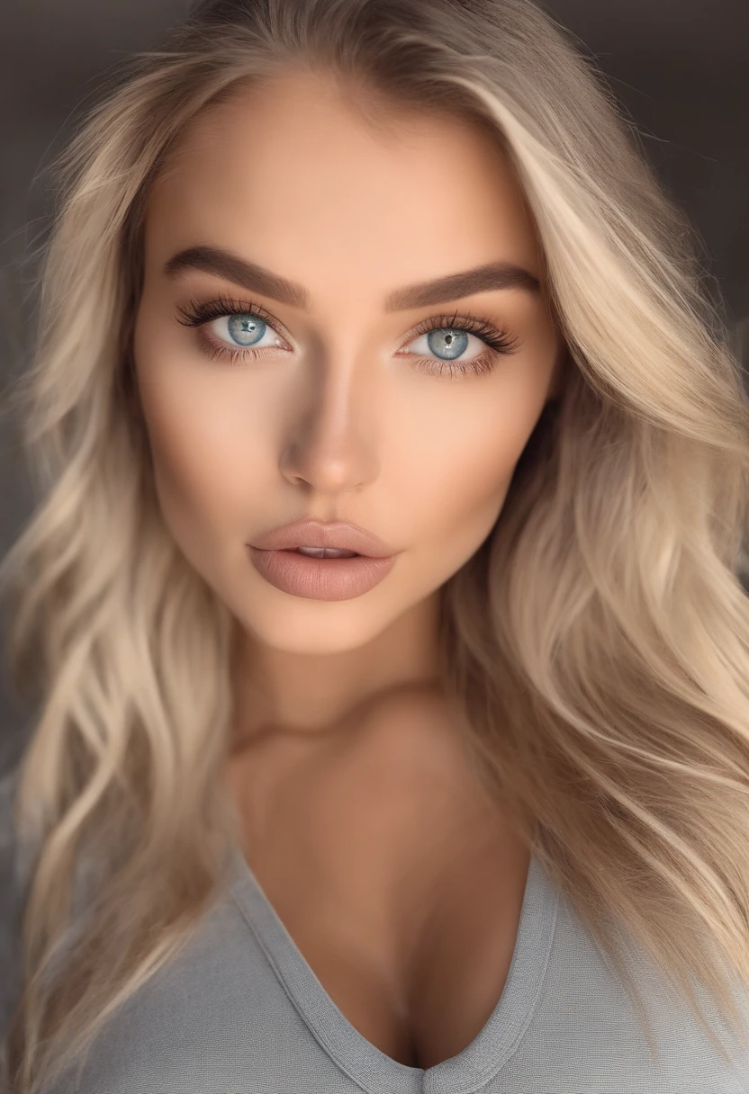 A woman in a matching T-shirt and panties, Sexy girl with blue eyes, portrait sophie mudd, Portrait of de Corinnne Kopf, blonde hair and large eyes, selfie of a young woman, Макияж Without, natural makeup, Look directly into the camera, face with artgram, dezentes Make-up, big breastes, blonde