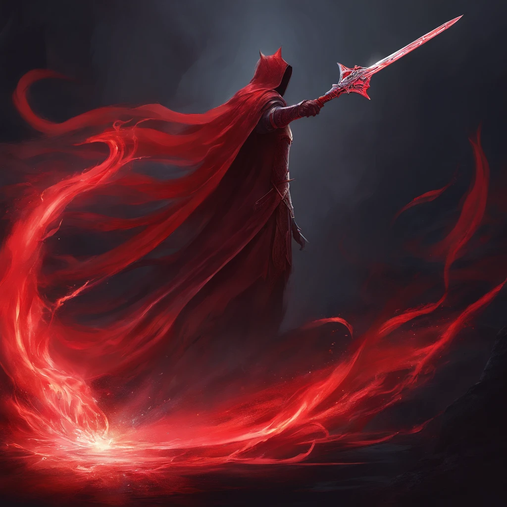 A red greatsword made with blood. The design is dark and made by the devil. The background is black. Around the sword, has a red aura. It has a red aura around it. BLACK BACKGROUND.