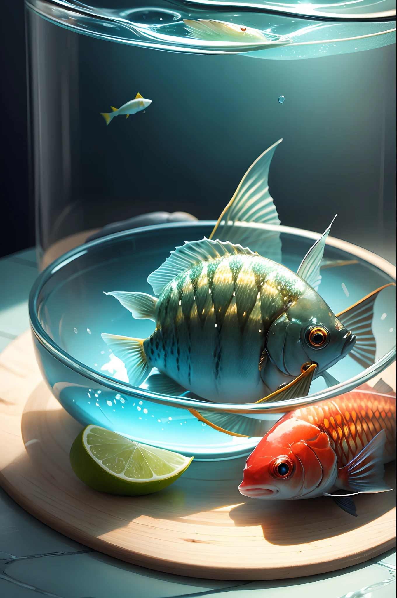 glass with water and fish inside