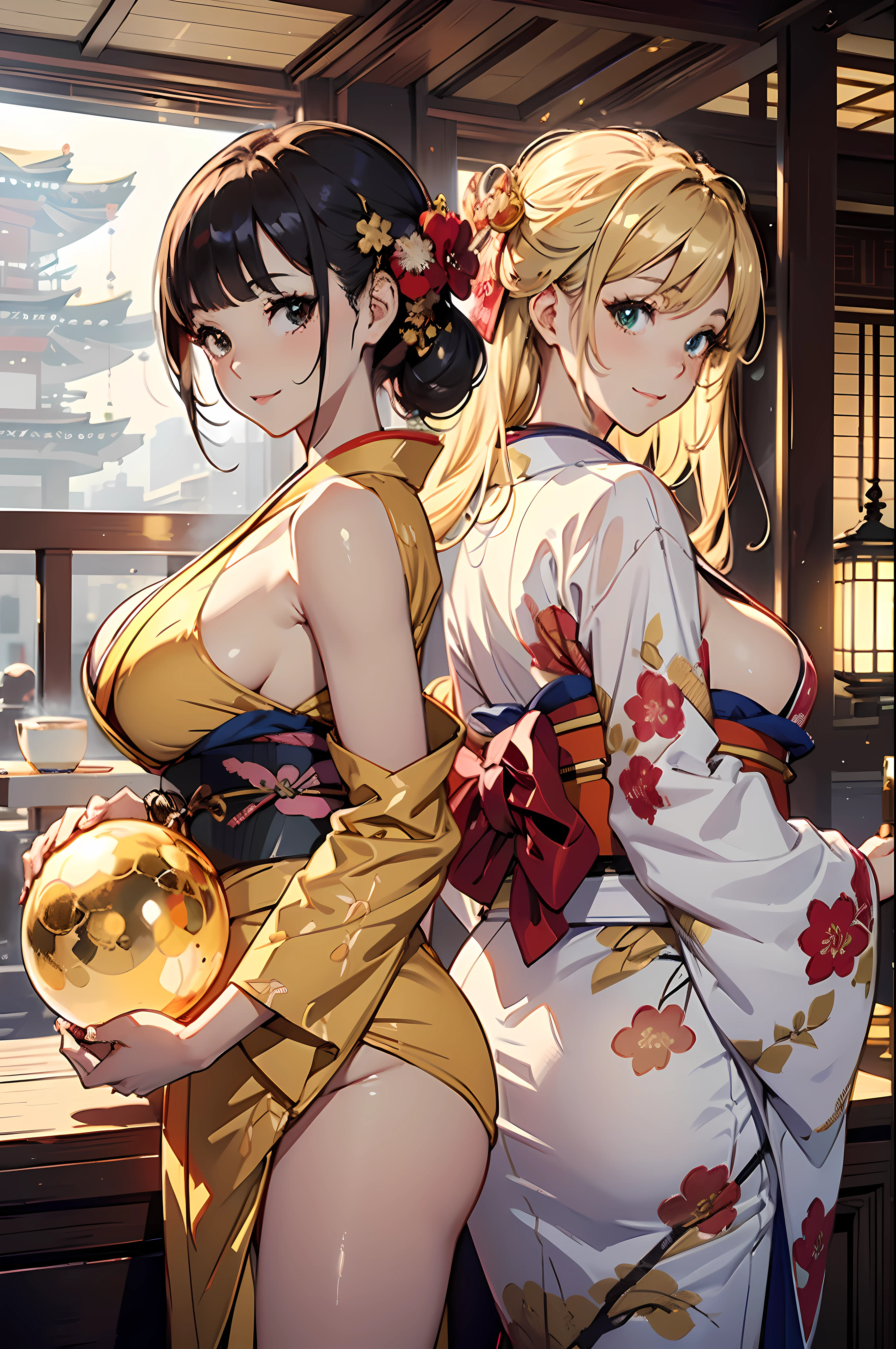 (masterpiece1.5),hyper quality, Hyper Detailed,Perfect drawing,1girl in,((very Bigger breasts)),kawaii ,With smiling eyes,(((Beautiful kimono))),(Beautiful lingerie),(((Luxury kimono))). (((Shiny giant golden sphere))),Ass,buck,booth,。.3D,16K illustrations,((clearface)),Hi-Res,nice background、(((beatiful backgrounds)))、(((Detailed drawing)))、Perfect Beautiful Girl、(((Perfect Photo)))、kirakira、shiny、illustrious、golden colored、gold、Golden Jade、Dazzling、Reflectors、a gorgeous、high-class sense