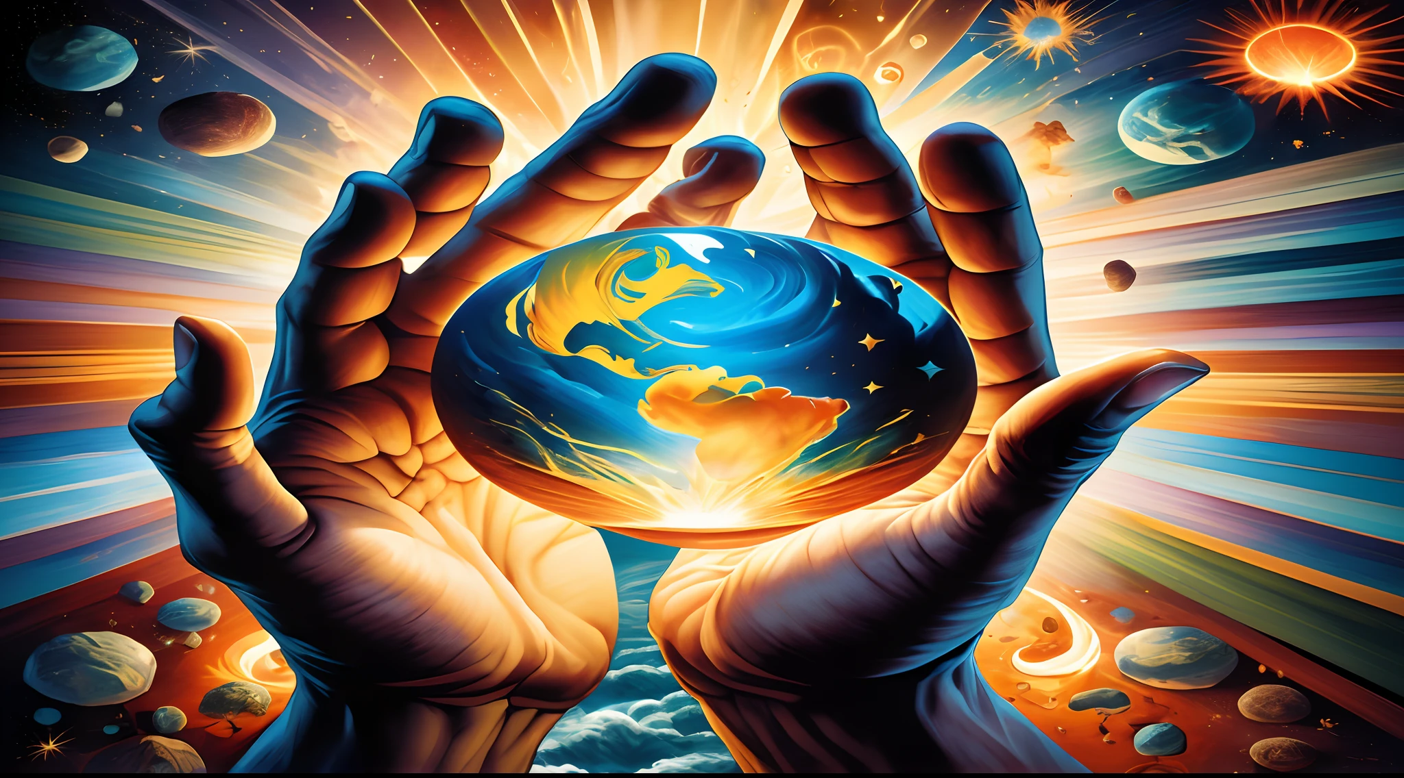 Impressive image of God's manifestation, criador do primeiro homem, after being created by God in the world, Adam Is Created Directly From Clay. Surrounded by Adam has a celestial cosmic dustAdam has scaly skin and hair all over his body, Powerful light from God on Adam's body, mas transmite amor e cuidado, symbolizing the relationship between God and his creation. Maximum detail and realism in person, Uma imagem inspiradora, adornada com cores vibrantes e detalhes intrincados, God Shines as He Admires His Creation of Man on Earth, conveying the idea that the Creator is admiring his creation. The lighting is dramatic and the image is rendered at maximum quality, Capturing maximum detail, realismo, Texture and overall composition. It is an image with 8K or even 16K resolution.