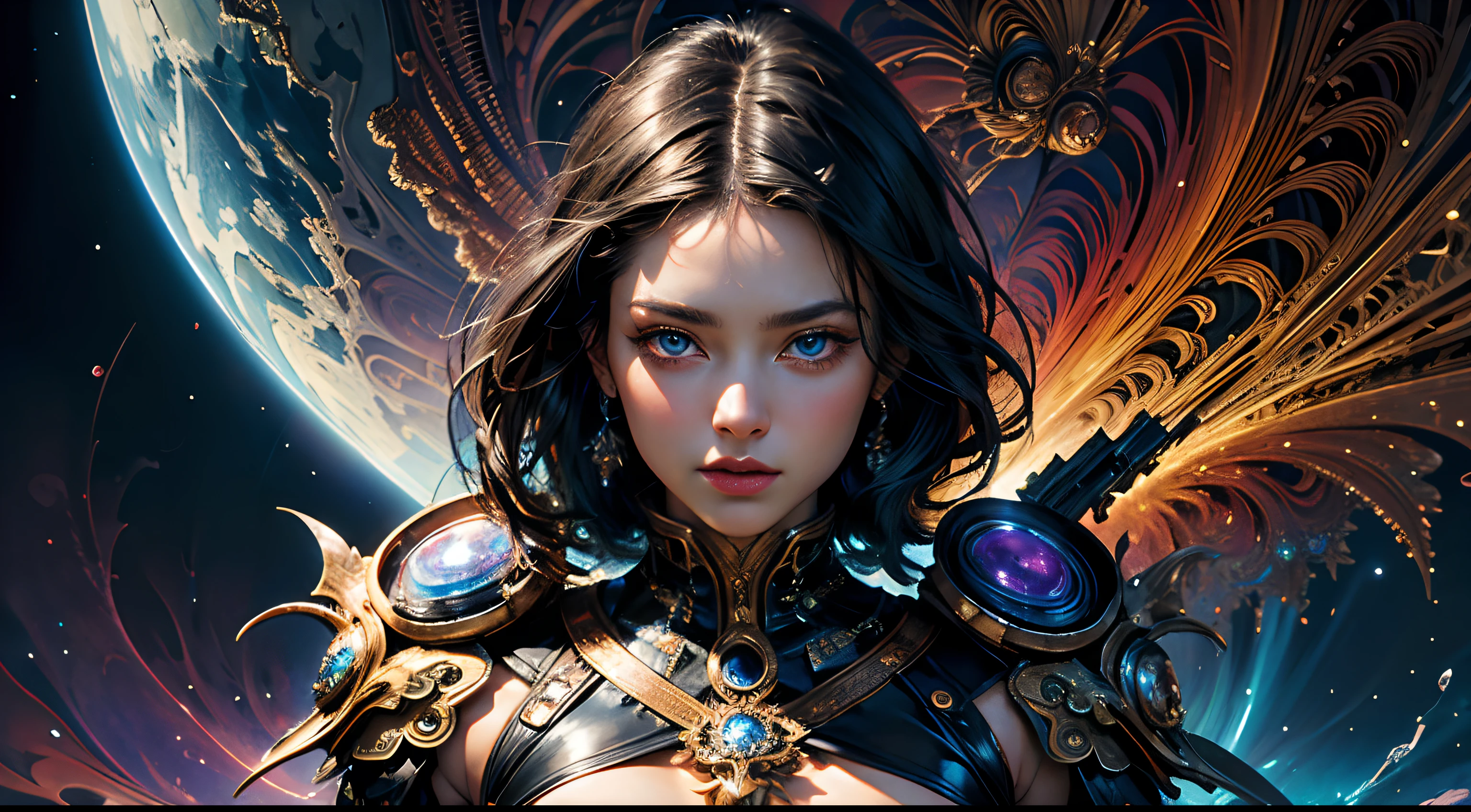 (masterpiece, top quality, best quality, official art, beautiful and aesthetic:1.2), (1girl), extreme detailed,(fractal art:1.3),colorful,highest detailed, black hair, blue eyes, fair skin, latex, leather