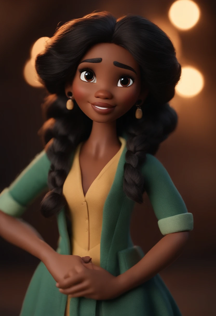 (estilo pixar) (obra-prima:1.2) (bokeh) (melhor qualidade) (pele detalhada) (textura detalhada) (8k) (claymation) (cinematic lighthing) (foco nítido) (cabelo preto) (Pele branca) (olho castanho) (mulher)