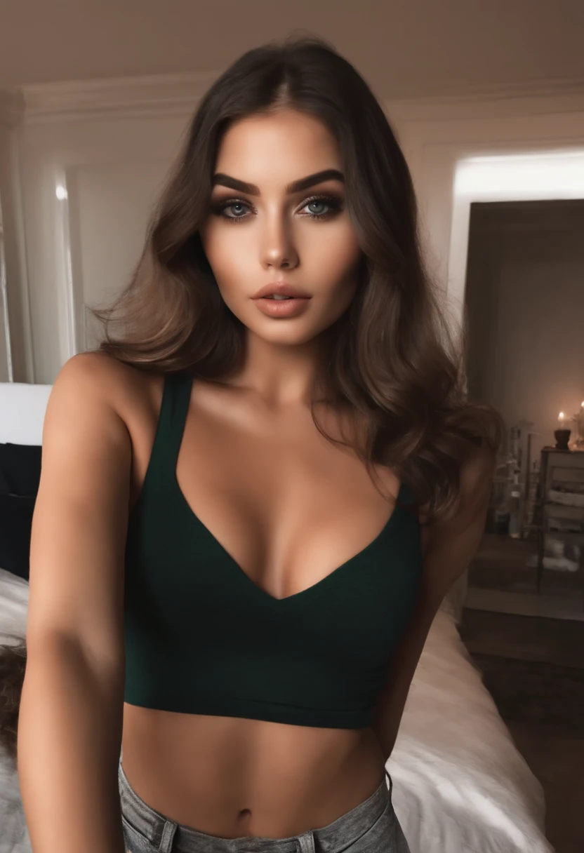 Mujer arafed con senos grandes, Chica sexy con ojos verdes, Retrato Sophie Mudd, brown hair and large eyes, selfie de una mujer joven, Ojos del dormitorio, Violeta Myers, sin maquillaje, Maquillaje natural, staring directly into camera, cara con artgram, maquillaje sutil, Impresionante foto de cuerpo completo, penetrantes ojos verdes, beautiful angle, Cute , Imagen de cuerpo entero, cuerpo completo, full body shoot, Diosa morena, High detail, pose sexy, club nocturno, partido, fun