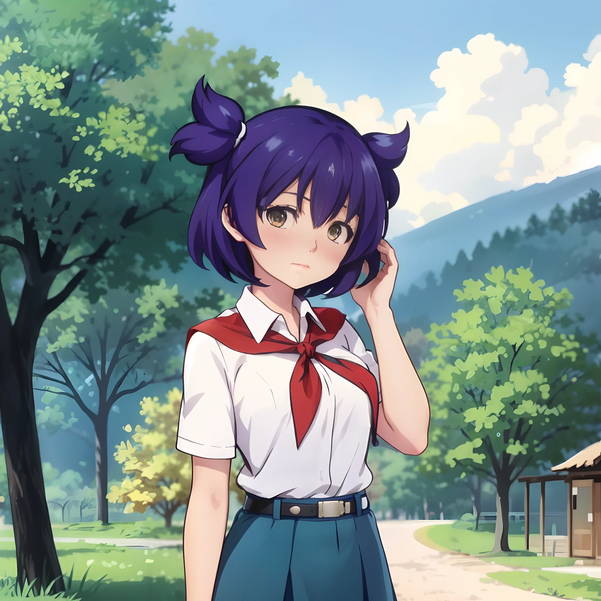 anime girl in uniform talking on cell phone in front of a tree, anime moe artstyle, official art, official artwork, anime visual of a cute girl, official character art, light green color eyes marin kitagawa fanart, made with anime painter studio, iwakura lain, painted in anime painter studio, rin, shirabii, kantai collection style, yandere. tall HD UHD 4K