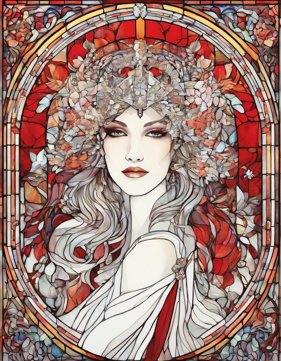 singer in a white half mask, grandes asas de anjo, vestido vermelho longo, innocence