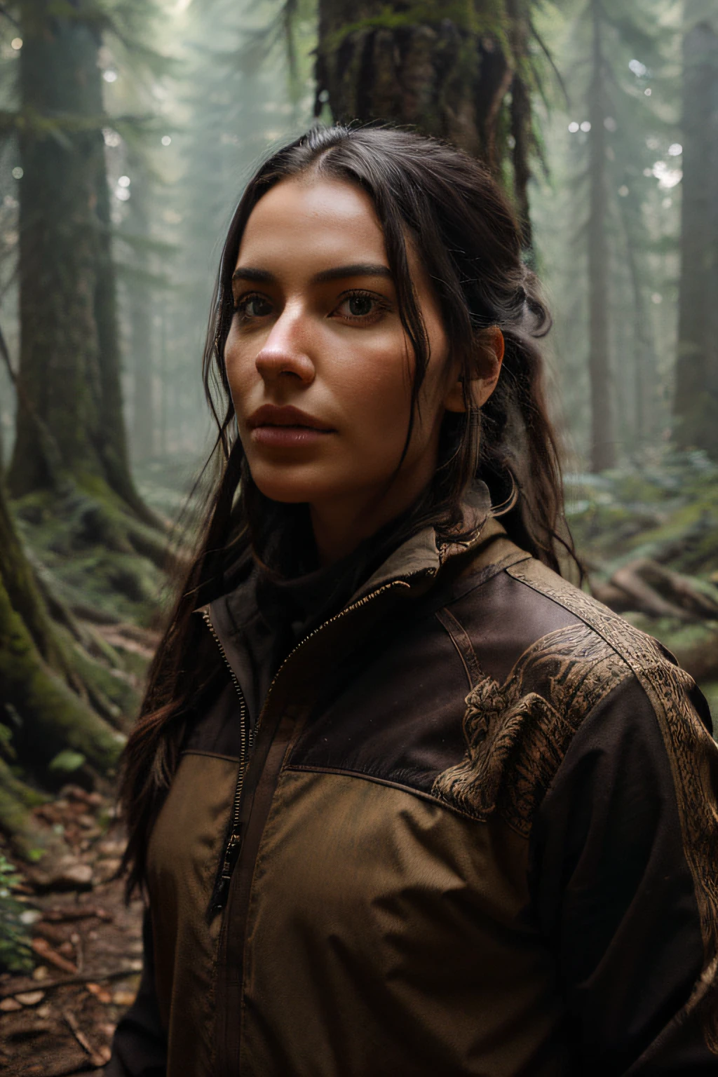 An enigmatic, unreal, intricate forest, subtlety everywhere you look, depth of field, real mountaineer-style character, colors to match