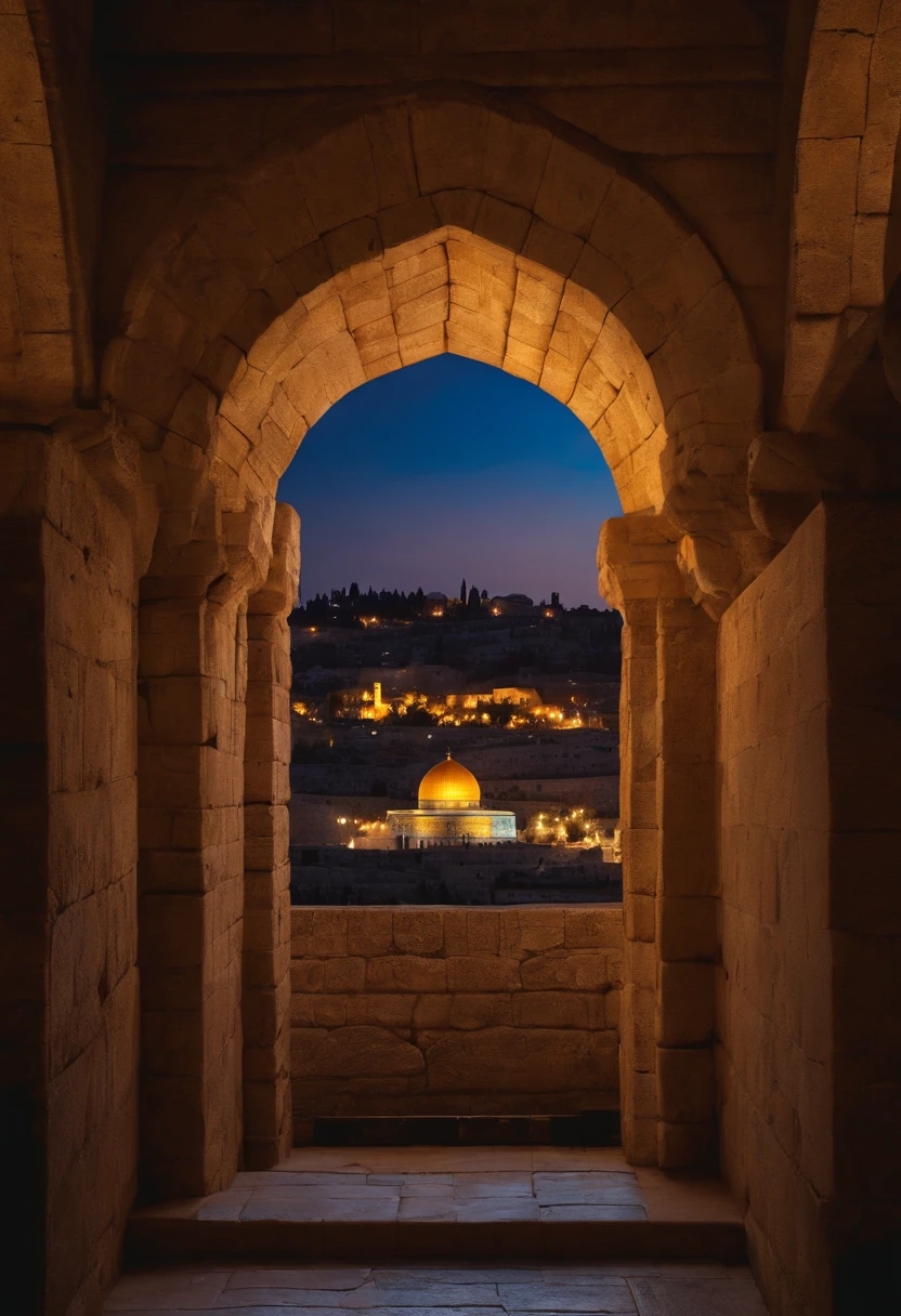 temple mout, jerusalem with close view at night, jerusalem horizon