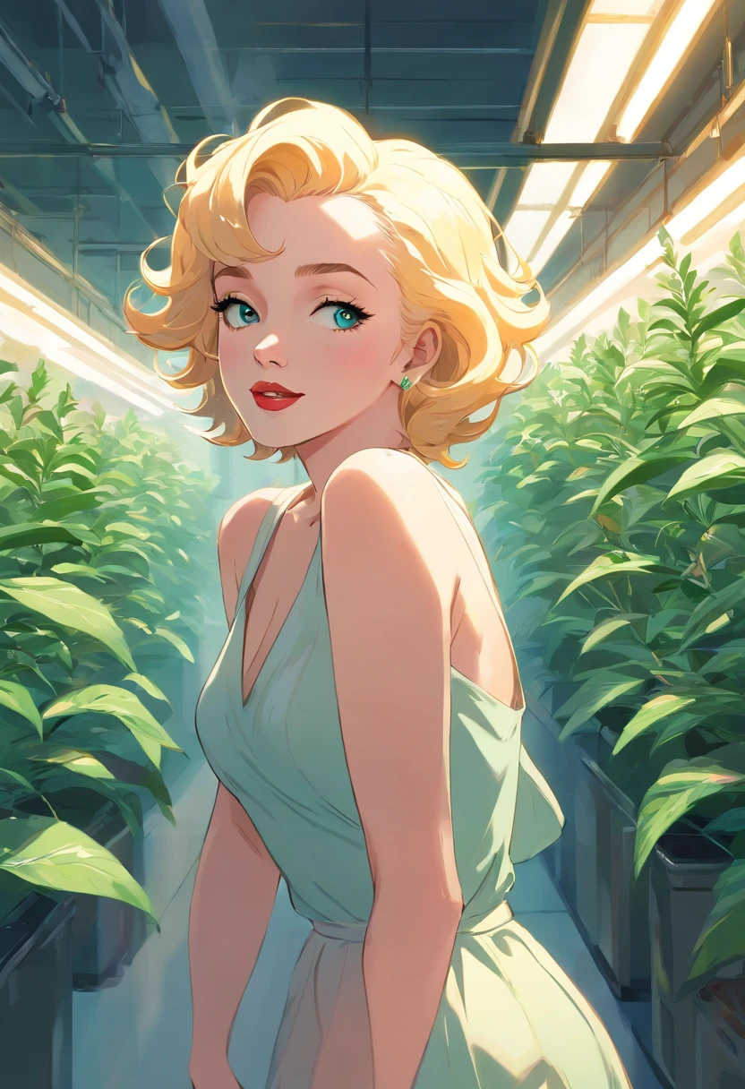 Marilyn Monroe, vintagestyle , Super detailed plant liters, Production line designer, Digital illustration, Repainted, Minimalist botany, Beautiful and beautiful illustration masterpiece, Post-editing of Topaz AI