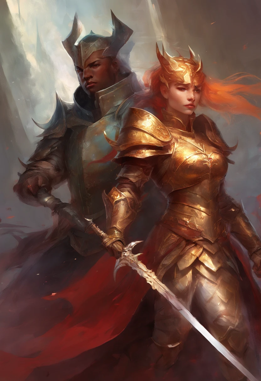 masterpiece, best quality, ,4k,8k,highres 2 girl with a mean face smedevil knight in armour facial scars and blood facing each other in a rap battle