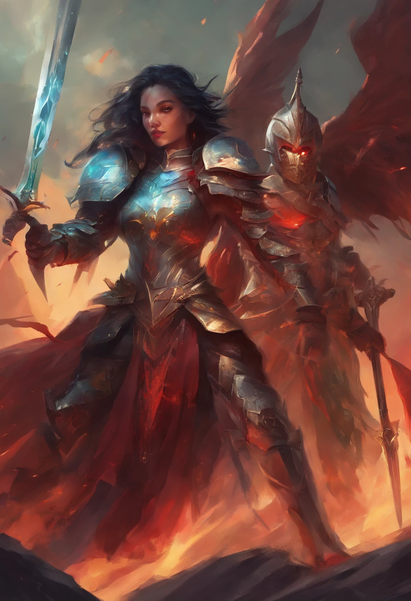 masterpiece, best quality, ,4k,8k,highres 2 girl with a mean face smedevil knight in armour facial scars and blood facing each other in a rap battle