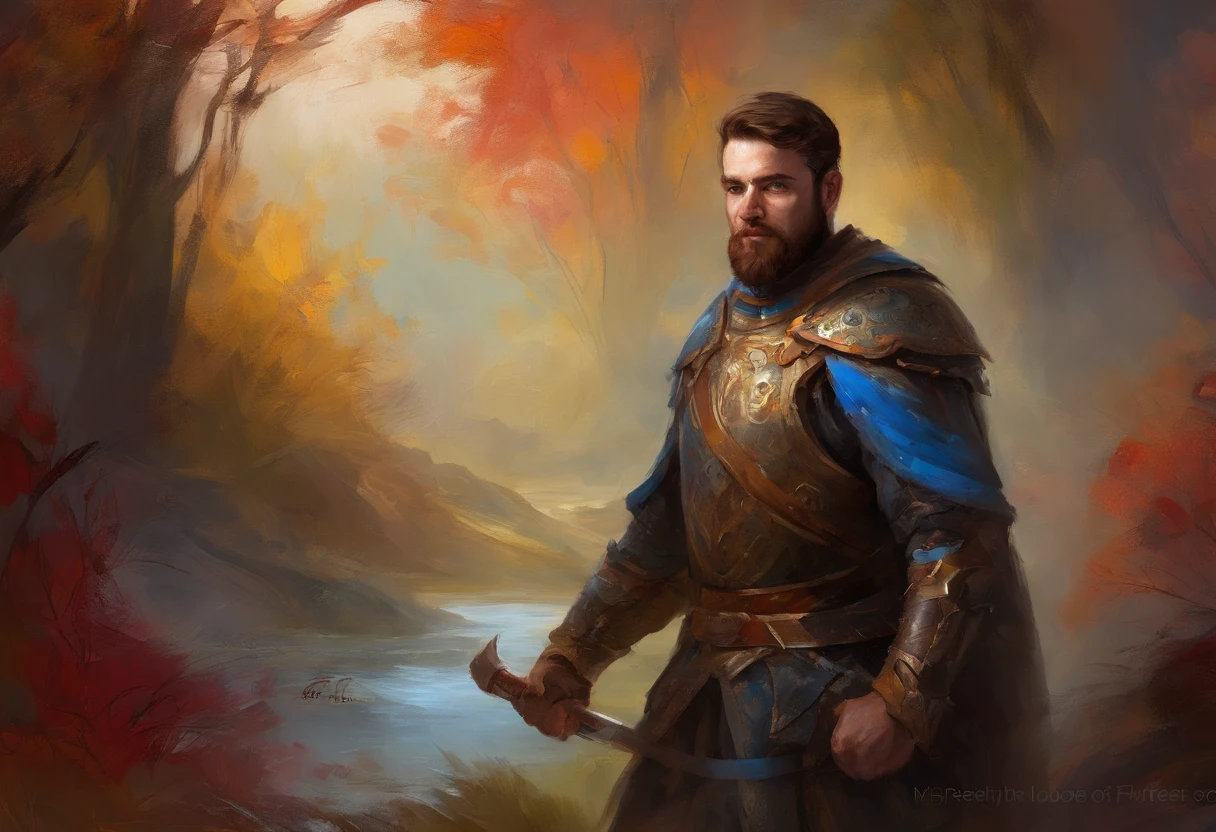 man with short beard, epic rpg portrait, fantasy male portrait, rpg portrait concept art, male warrior, fantasy concept art portrait, epic portrait illustration, detailed character portrait, one human warrior, big black armor with details red, full armor, blue eyes, short hair, brown hair, dungeons and dragons character, detailed hands, cape