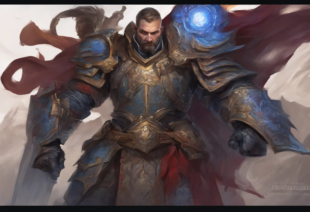 man with short beard, epic rpg portrait, fantasy male portrait, rpg portrait concept art, male warrior, fantasy concept art portrait, epic portrait illustration, detailed character portrait, one human warrior, big black armor with details red, full armor, blue eyes, short hair, brown hair, dungeons and dragons character, detailed hands, cape