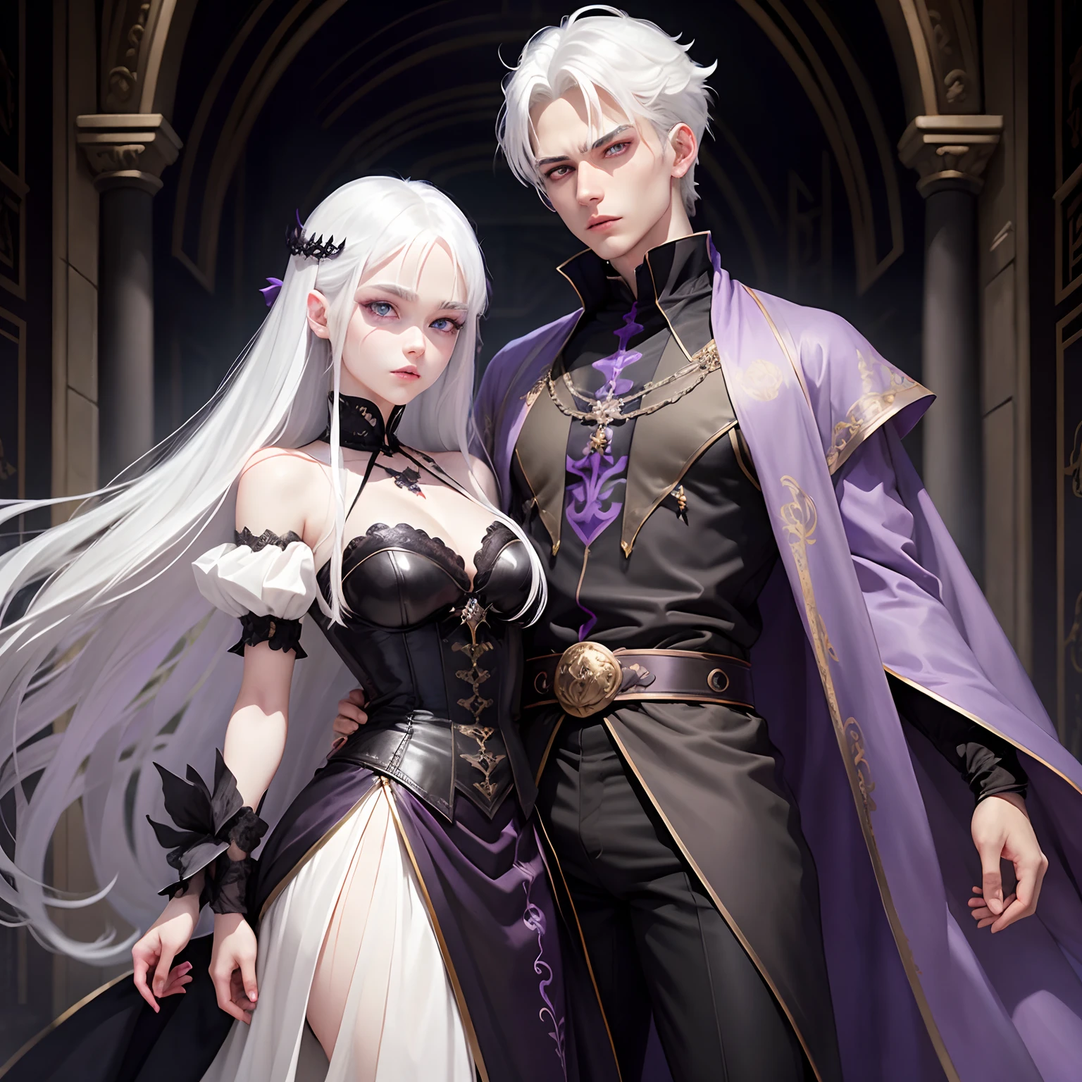 white hair、Purple Eye、Mystical iris、long white eyelashes、Proud and beautiful vampire boy、Vampires、Wind、Delicate hair、long short hair、Roman aristocracy、anime illustrated、Clothing of ancient Rome、Provocative gaze、black backgrounds、14years