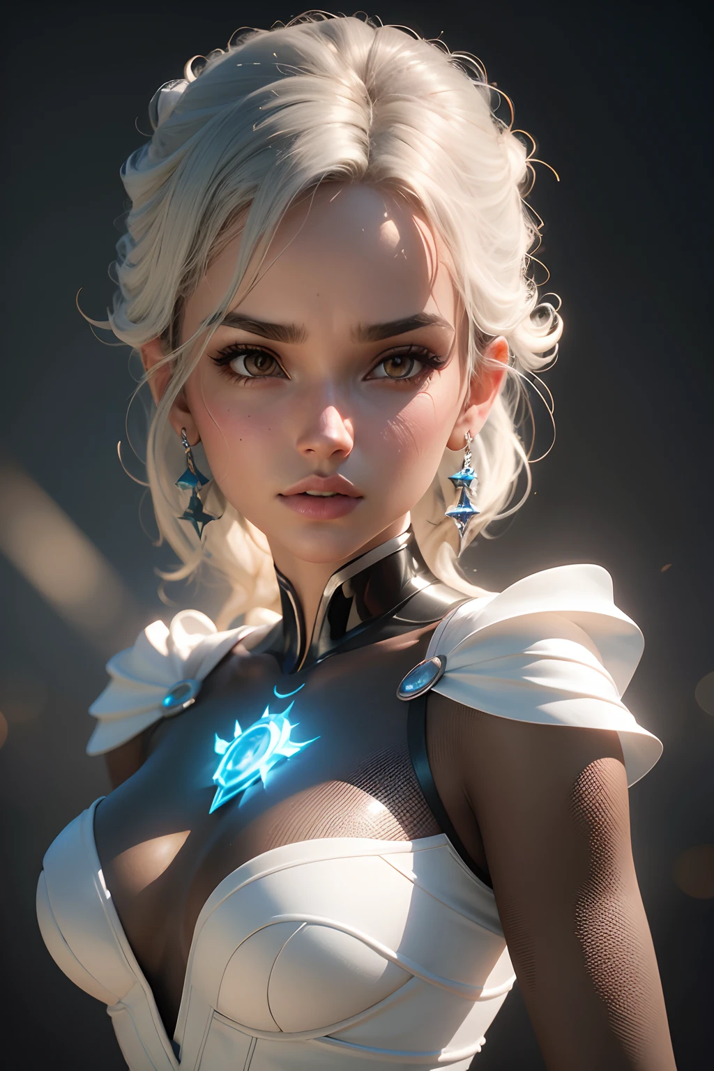 mulher, morena, Rosto super detalhe, fundo branco, soft lighting, Disney Pixar personagem 3d, arte, IP, caixa cega, sagrado, cinematic edge lighting, fino brilhante, pixar personagem 3d cute, roupa comum