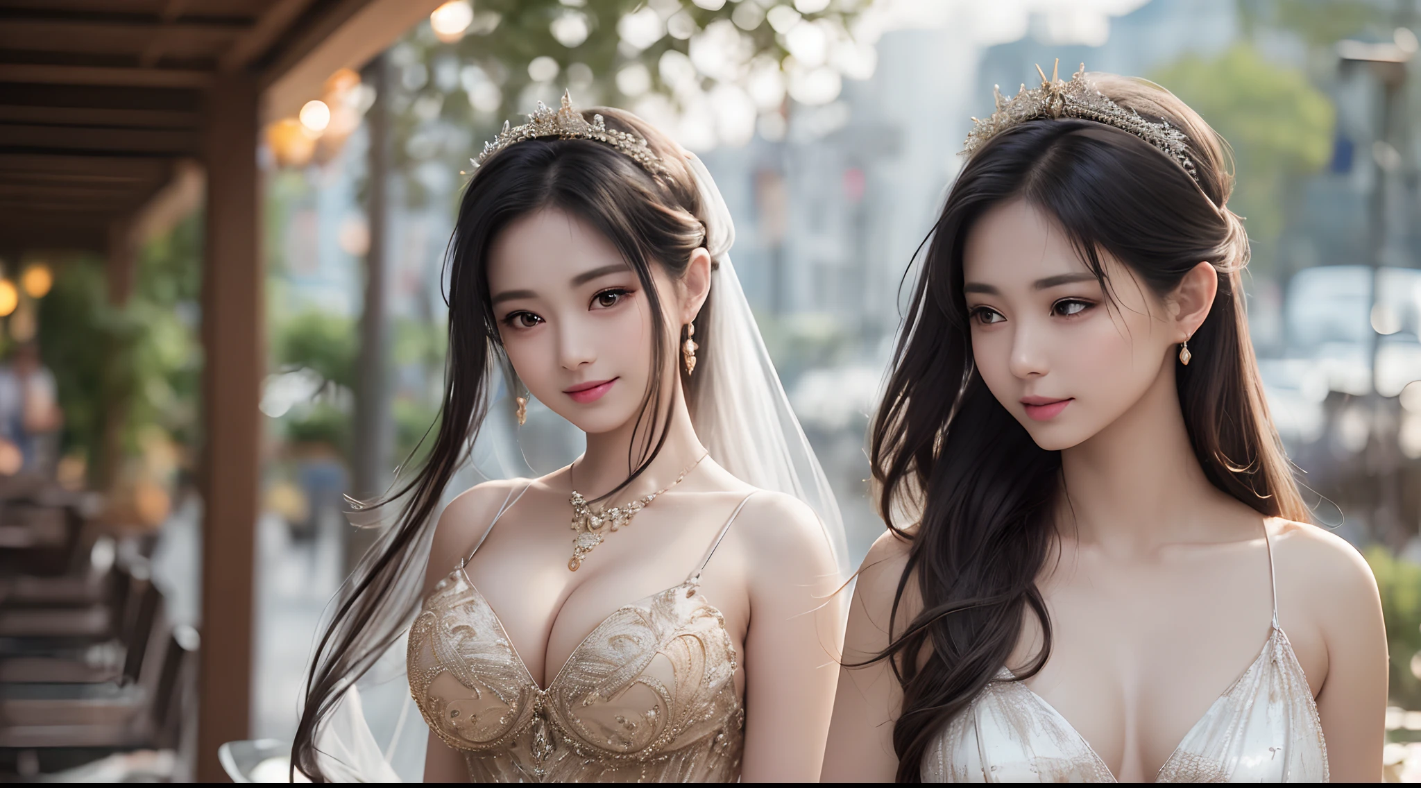 Realistic lighting, Top Quority, 8K resolution, (masterpiece: 1.3), (Clear focus: 1.2), 1 Asian girl, beautiful face, smooth white skin, big double eyelids, light makeup Sexy expressions, Perfect anatomy of the body, (perfect body: 1.6), (big chest 1.7), long black hair, (best breasts: 1.8), magia, sexy evening dress, sexy, exterior, (date: 1.1), 1080p, hyper HD, textured, super detailed, best quality, high detail, highest quality.