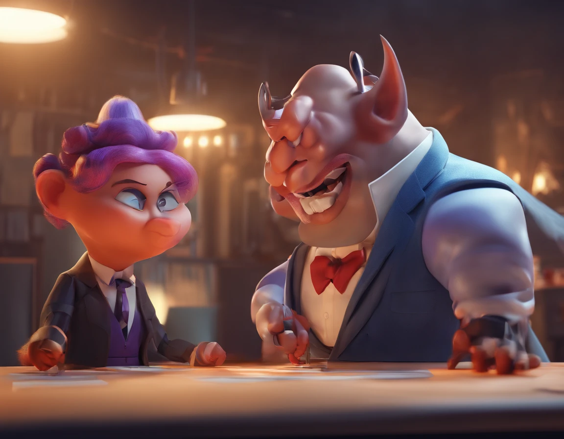 a couple of evil ruthless villains, man and woman, evil businesspeople who want to take over the world, realistic, cinematic