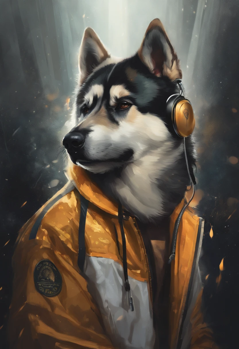 Perfect centering, An Akita Inu dog everywhere, Wearing a student jacket, wearing sunglasses, Wearing headphones, still position, abstract beauty, Centered, looking at the camera, facing the camera, Close to perfection, dynamic, moonlight , highly detailed, digital painting, Art Stations, Concept-Art, smooth, sharp focus, 8k, high definition resolution, illustration, art by Carne Griffiths and Wadim Kashin, white background