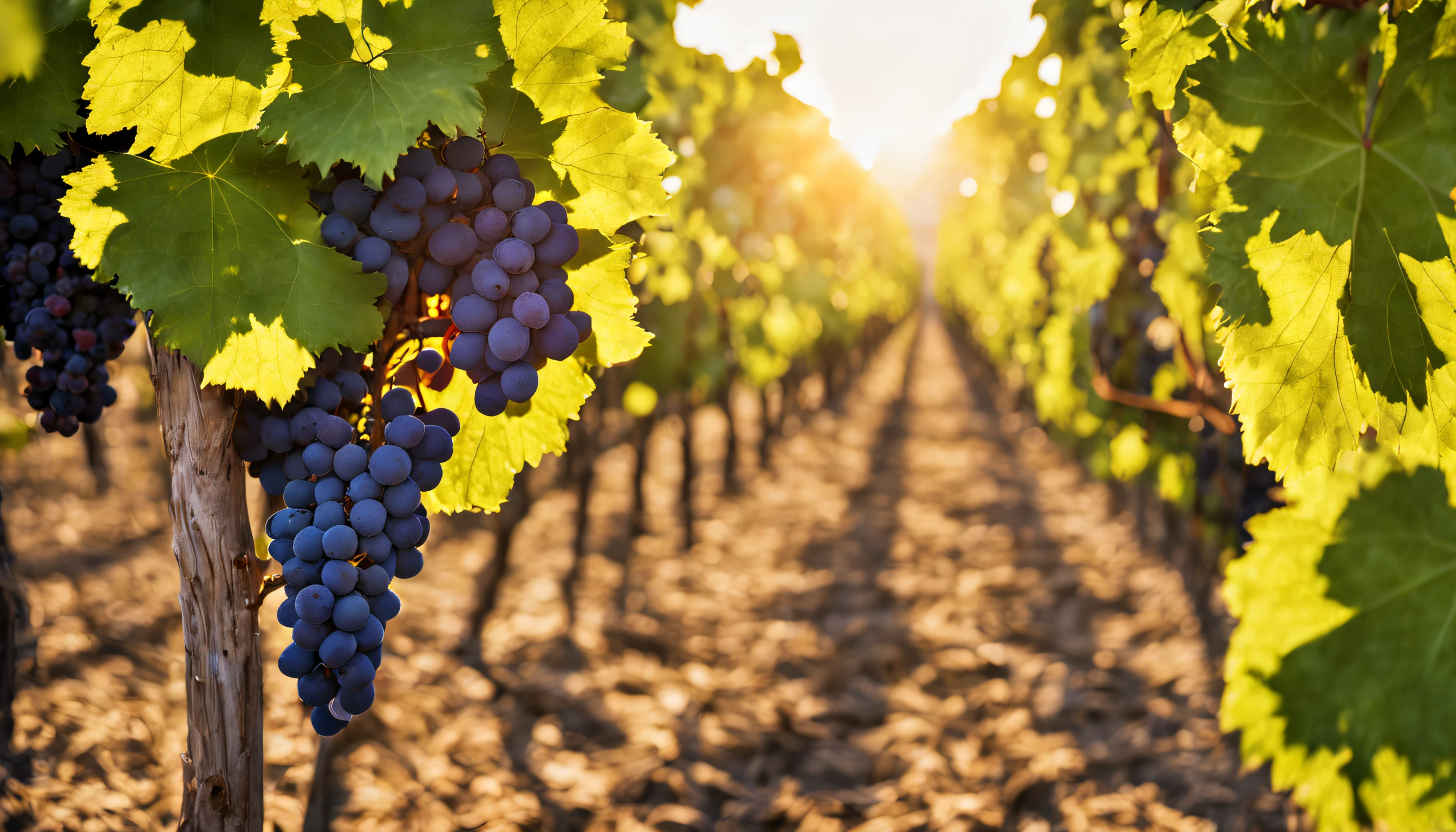 Grapes in the vineyard in the light of the sunset, Fotografia::4 bem iluminada, foco nítido, alta qualidade, artes, Unique and award-winning photography, Canon EOS 5D Mark IV DSLR, f/8, ISO 100, 1/250 segundo, fechar -up, luz natural, profissional, lisonjeiro, head shoot, estilo glibatree::3 preto e branco, granulado, distorcido, watermark::-2