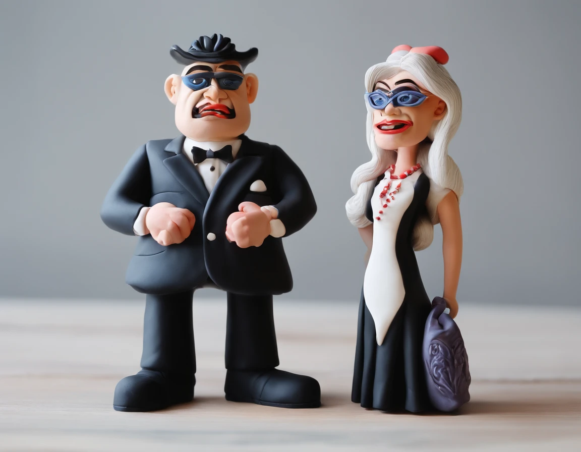 a couple of evil ruthless villains, man and woman, evil businesspeople who want to take over the world, realistic, cinematic