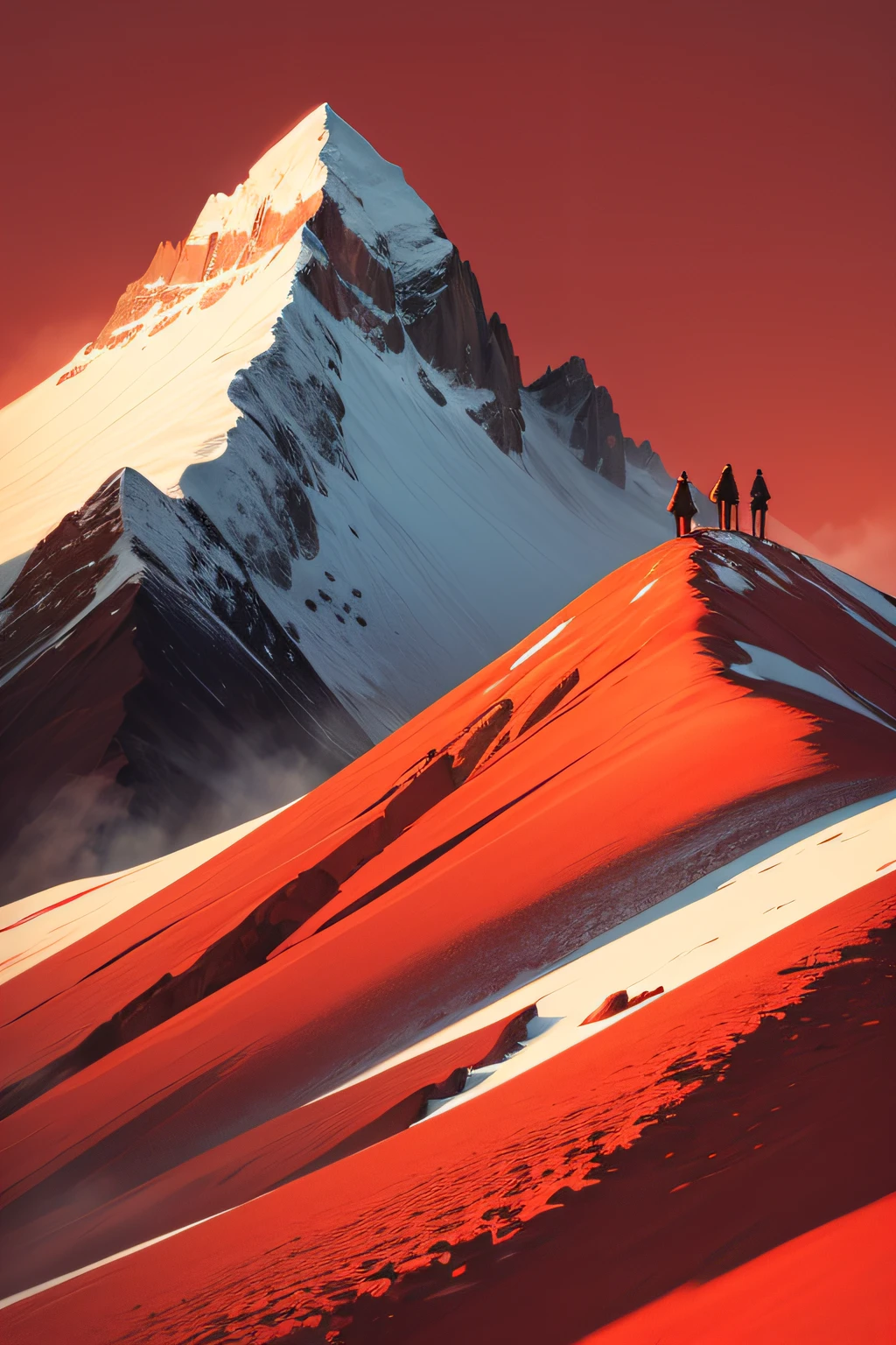 Business drawing,Red background,mont,Mountain climbers