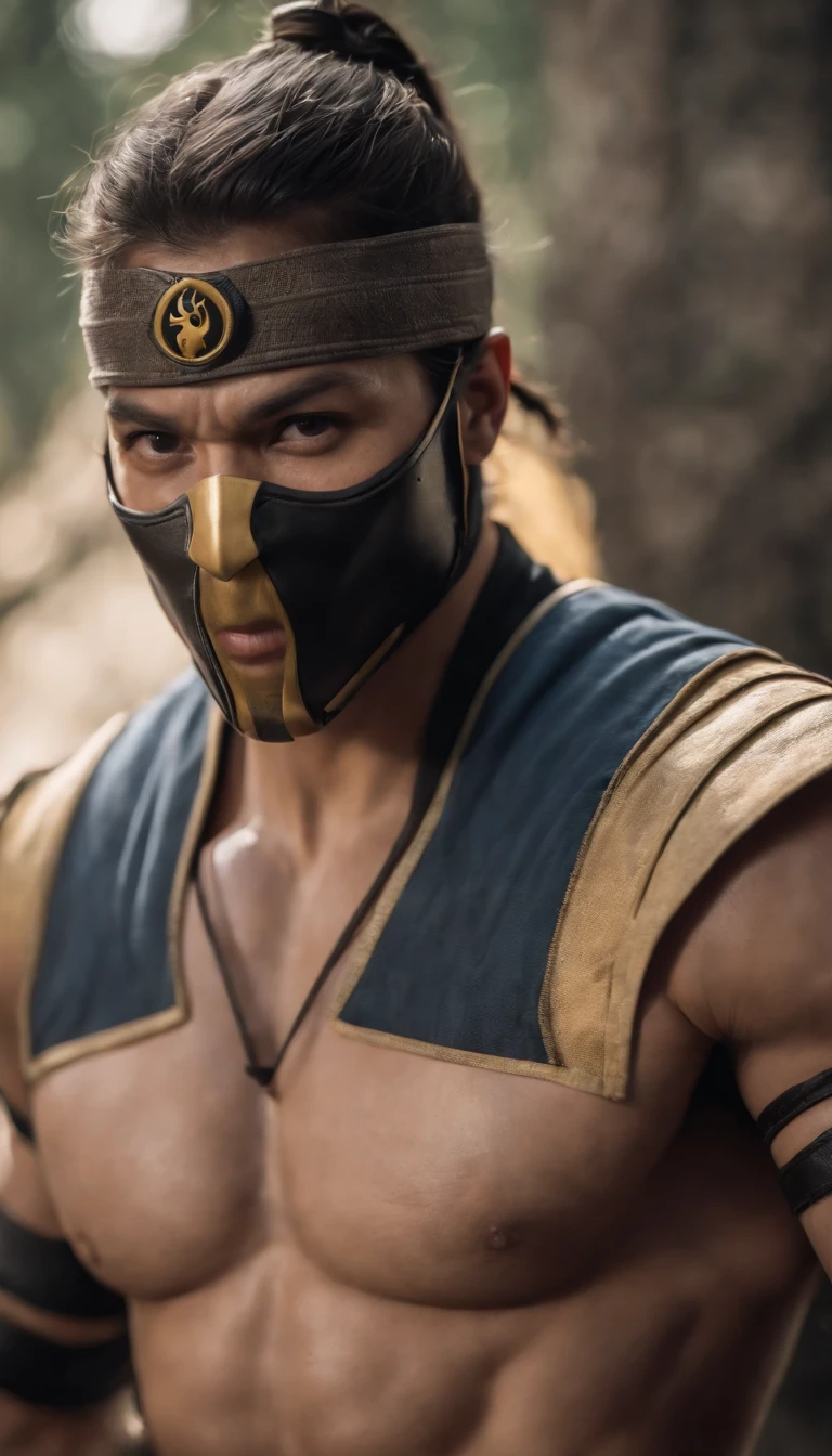 Conceito de personagem Mortal Kombat Super Forte, musculoso, Abs, Lente 35mm, fotografia, Ultra Detalhes, HDR, UHD, 8k