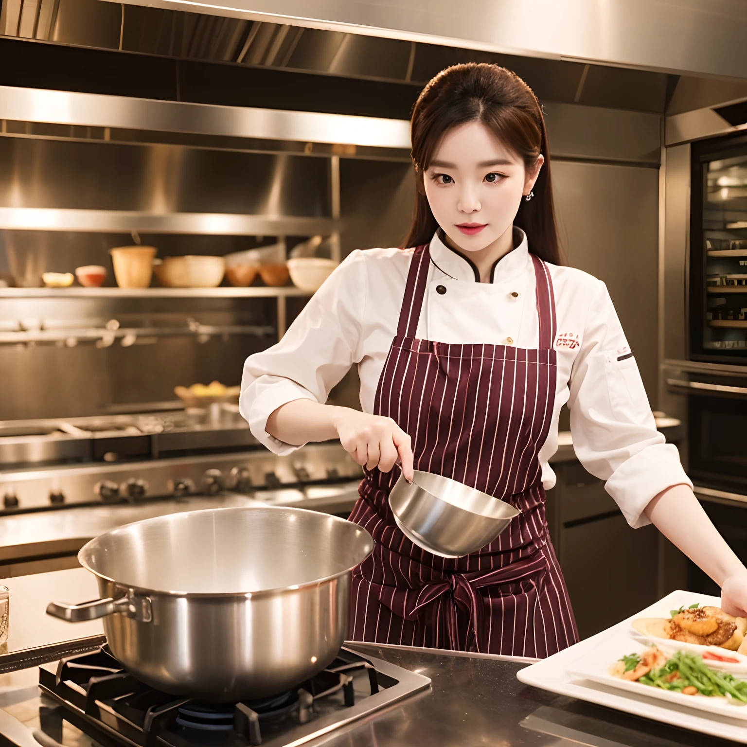 Make me a realistic picture of Irene from redvelvet being a chef