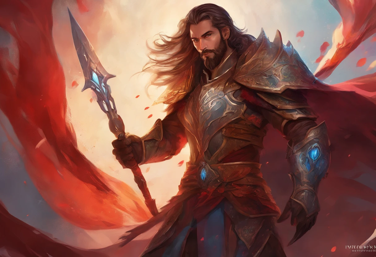 man with short beard, epic rpg portrait, fantasy male portrait, rpg portrait concept art, male warrior, fantasy concept art portrait, epic portrait illustration, detailed character portrait, one human warrior, big black armor with details red, full armor, blue eyes, short hair, brown hair, dungeons and dragons character, detailed hands, cape, High Detail, blood spatter