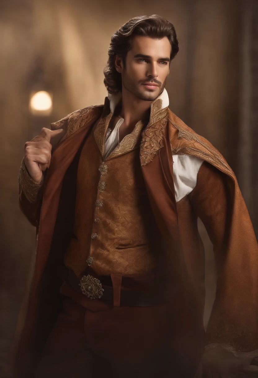 best quality,ultra-detalhado,Realistic:1.37,homem bonito,cara bonita,Olhos detalhados,maxilar forte,Unshaven,sorriso encantador,roupa de medico,cabelo elegante,barbeado limpo,postura confiante,cavalheiro,Um olhar cativante,jaleco branco,profissional,Appearance similar to the template,vivid colors,studio lighting,tons quentes,medium:retrato
