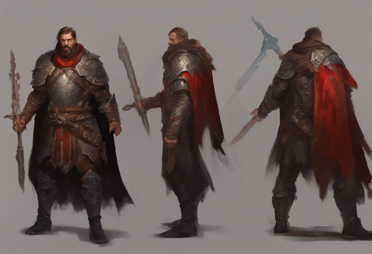 man with short beard, epic rpg portrait, fantasy male portrait, rpg portrait concept art, male warrior, fantasy concept art portrait, epic portrait illustration, detailed character portrait, one human warrior, big black armor with details red, full armor, blue eyes, short hair, brown hair, dungeons and dragons character, detailed hands, cape, High Detail, blood spatter