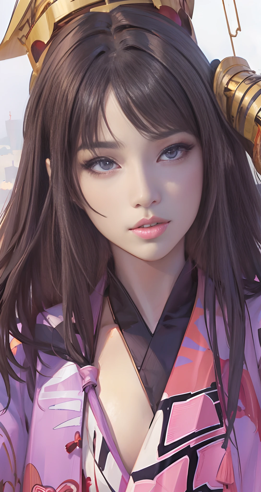 anime girl with long hair and a pink kimono, artwork in the style of guweiz, guweiz, stunning anime face portrait, beautiful anime portrait, kawaii realistic portrait, smooth anime cg art, realistic anime 3 d style, trending on cgstation, detailed portrait of anime girl, digital anime illustration, ilya kuvshinov with long hair and purple eyes colors, anime style portrait