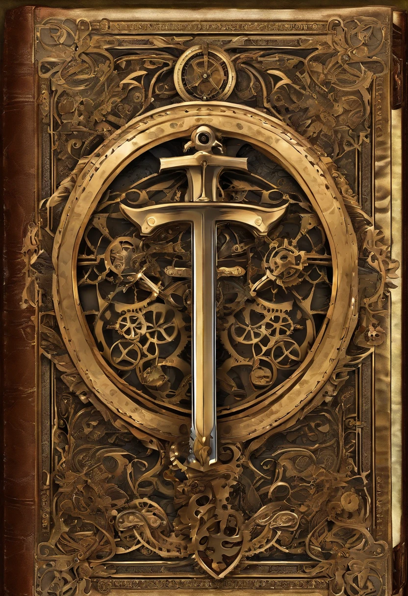 2-edged sword over a holy bible , with the text on the Cover of the holy bible in gold.
