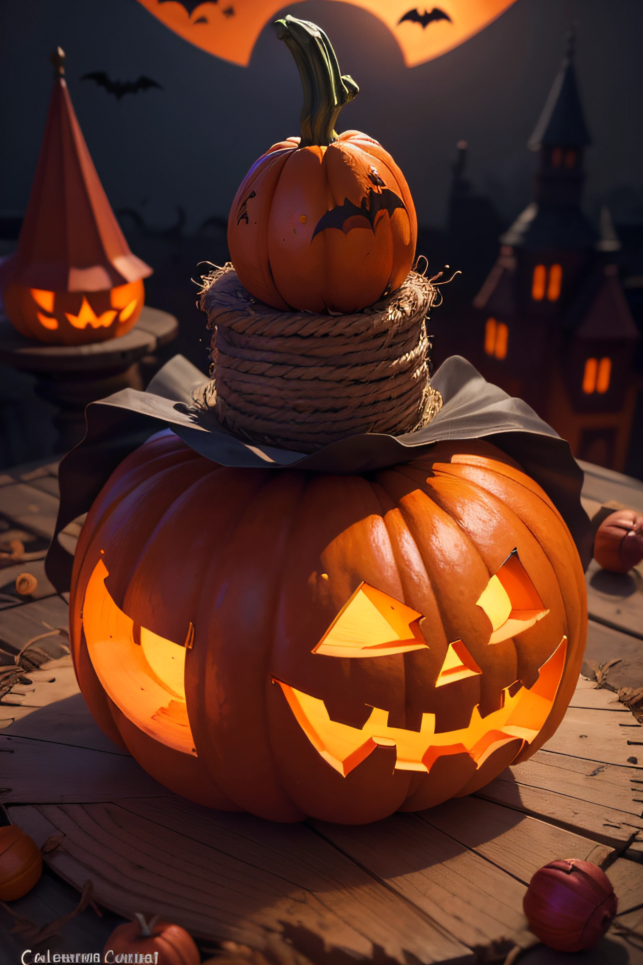 Cartel de Halloween, calabaza, Bats, ramas gigantes marchitas, Luna Roja, Trazado de rayos, Cofres apilados, castillo