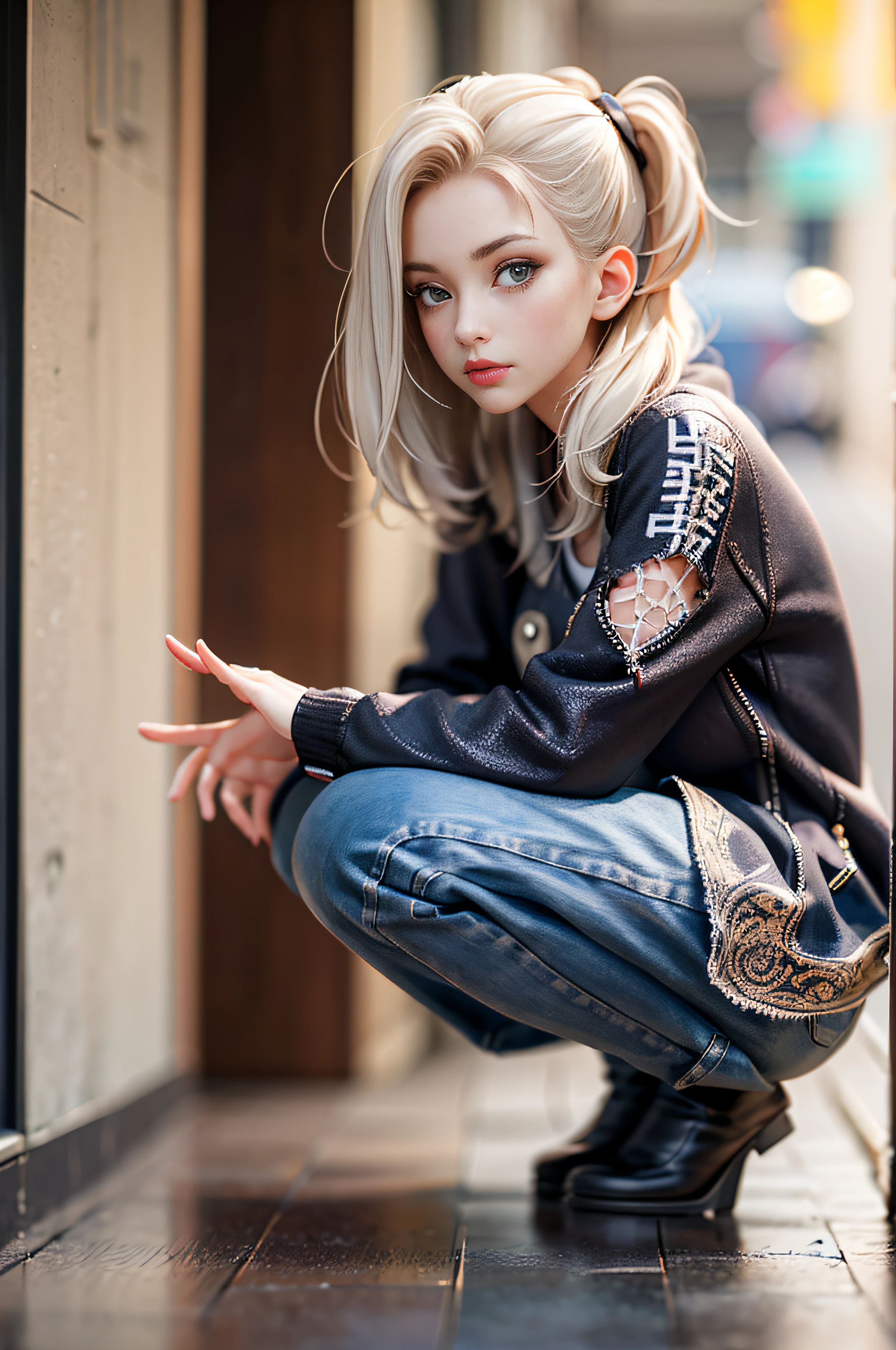 3d,
1girl, looking at viewer, street fashion, full body, squatting,
masterpiece, best quality, 8k, detailed skin texture, detailed cloth texture, beautiful detailed face, intricate details, ultra detailed